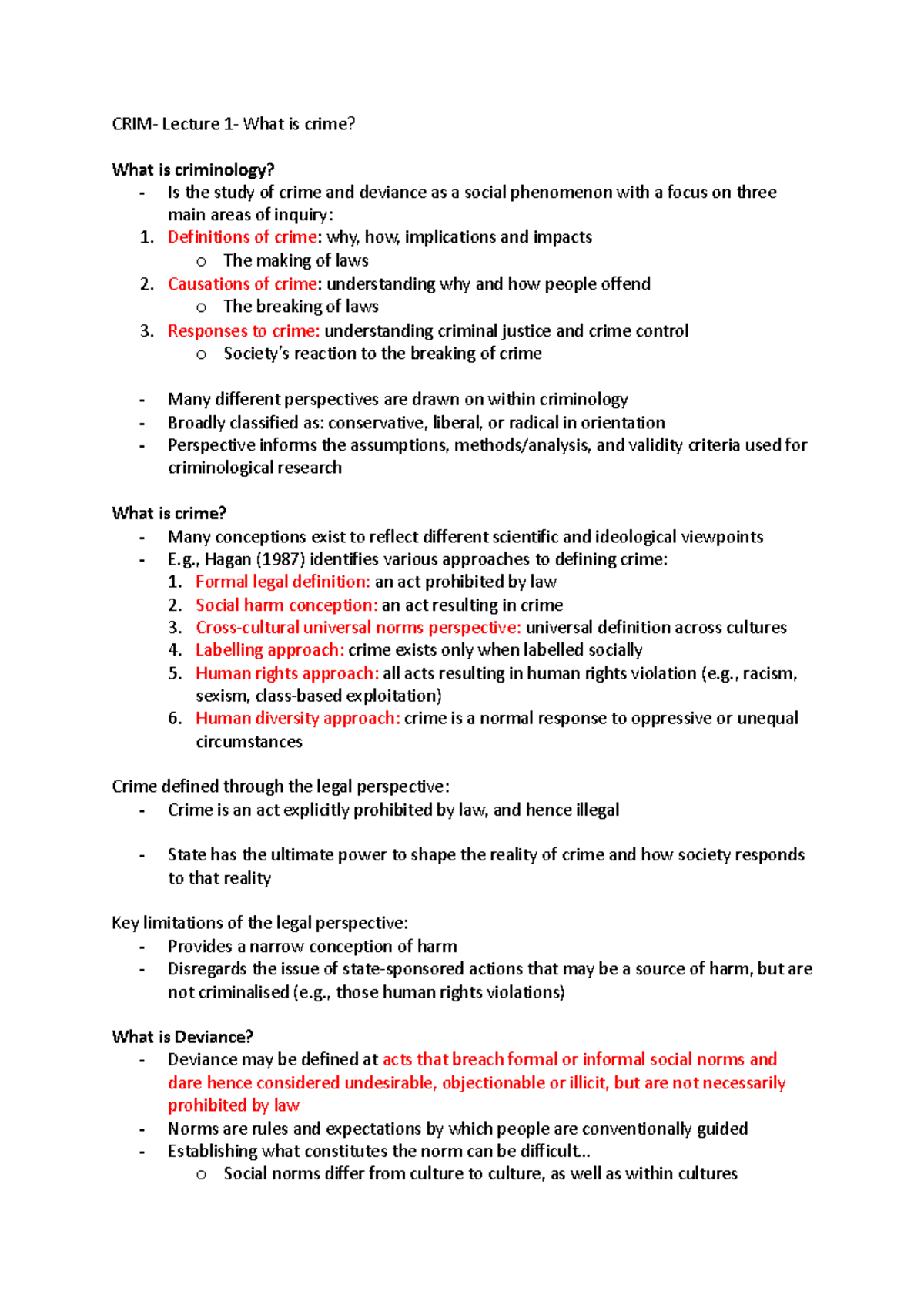 Lecture 1- What is Crime - CRIM- Lecture 1- What is crime? What is ...