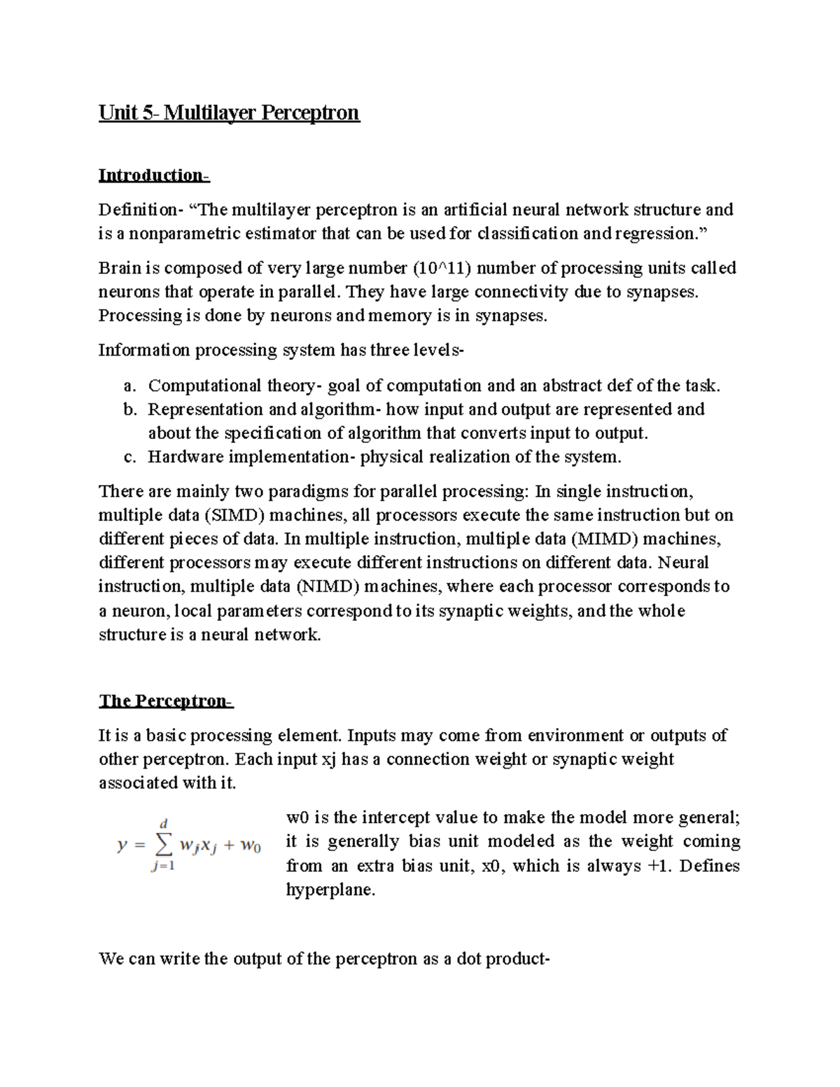 Unit 5 - Notes until Backpropagation - Unit 5- Multilayer Perceptron ...