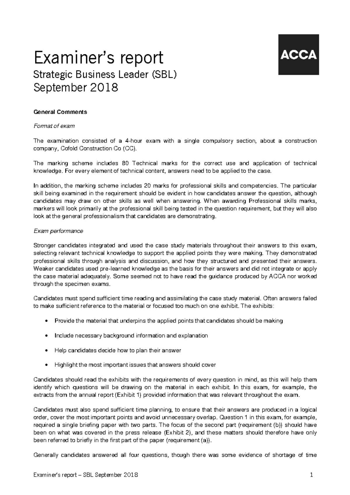 2018 09Sep Examiner's report - Examiner’s report Strategic Business ...
