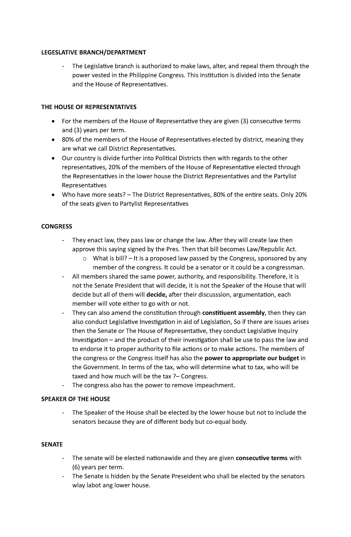 Gov-Branches - NONE - LEGESLATIVE BRANCH/DEPARTMENT The Legislative ...