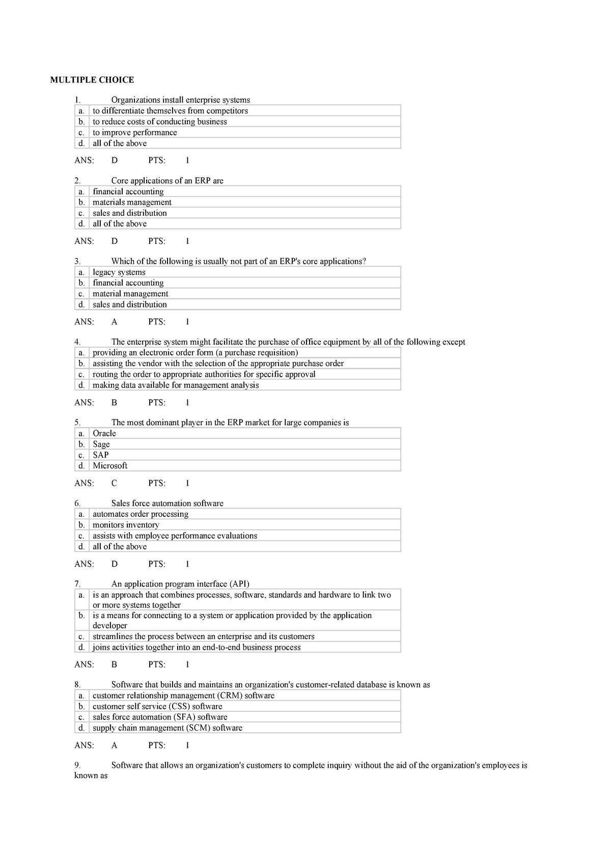 Multiple Choice Ch 02 - MCQ - MULTIPLE CHOICE Organizations install ...