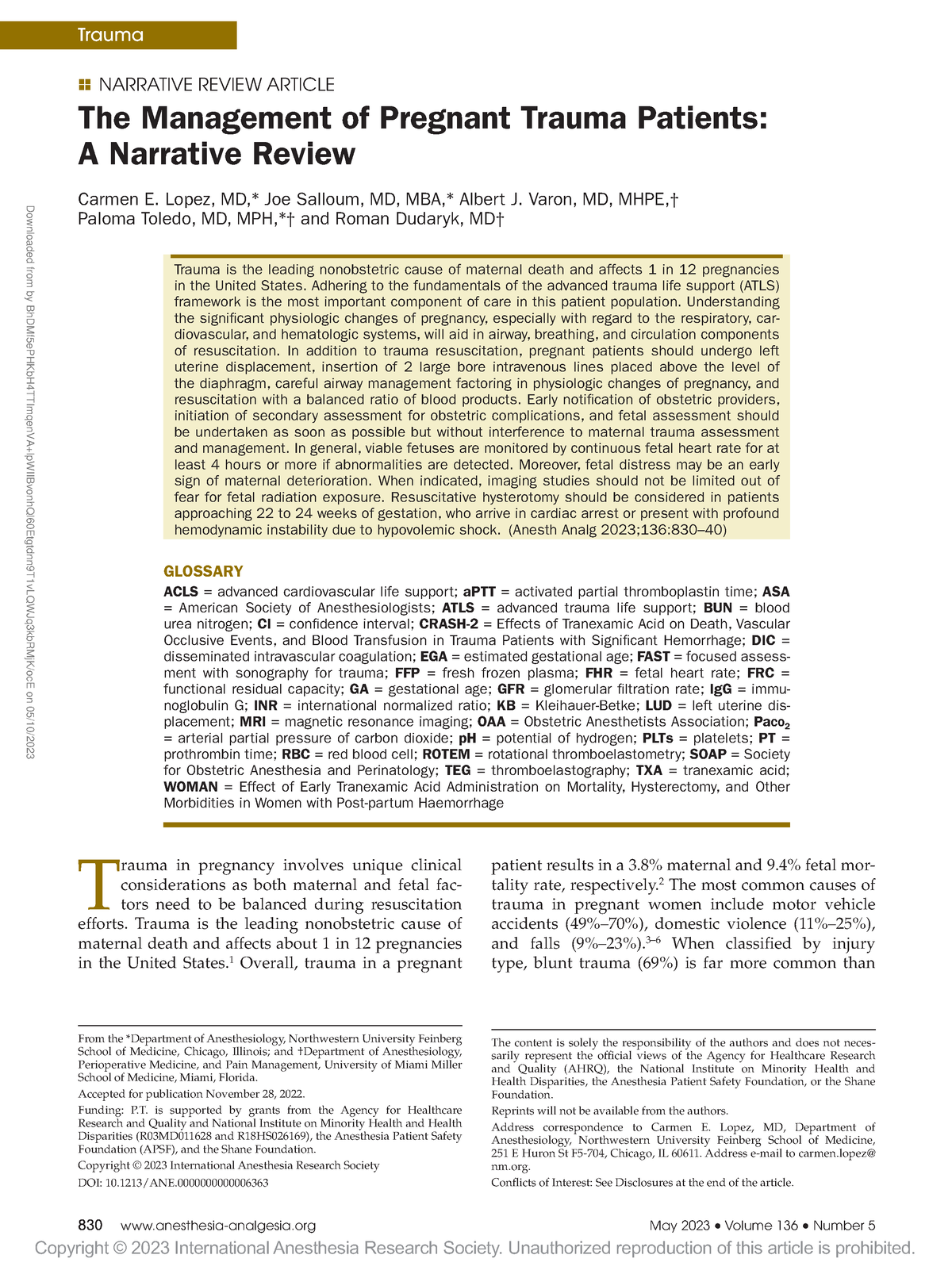 The Management Of Pregnant Trauma Patients A - Manejo Del Paciente ...