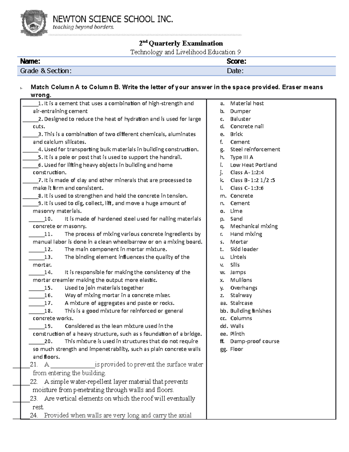 TLE-9-1ST- Monthly- Examination - 2 nd Quarterly Examination Technology ...