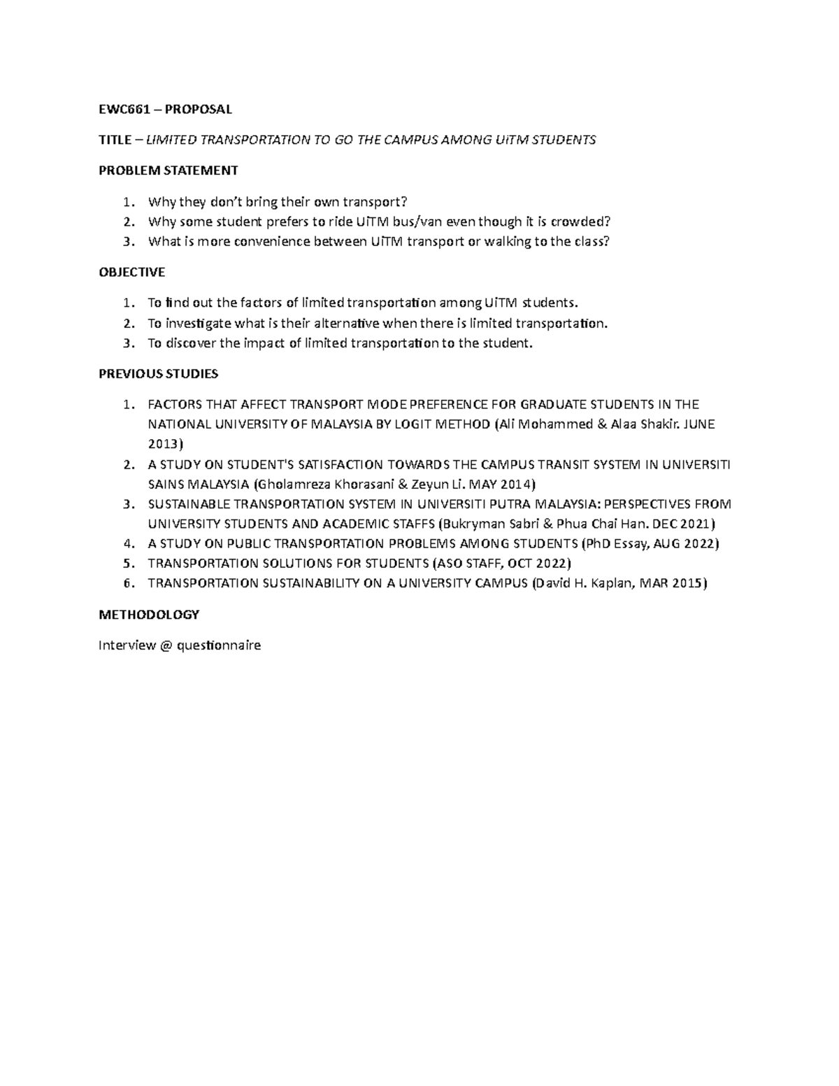 EWC661 - Proposal - This is the structure for our first assignment this ...