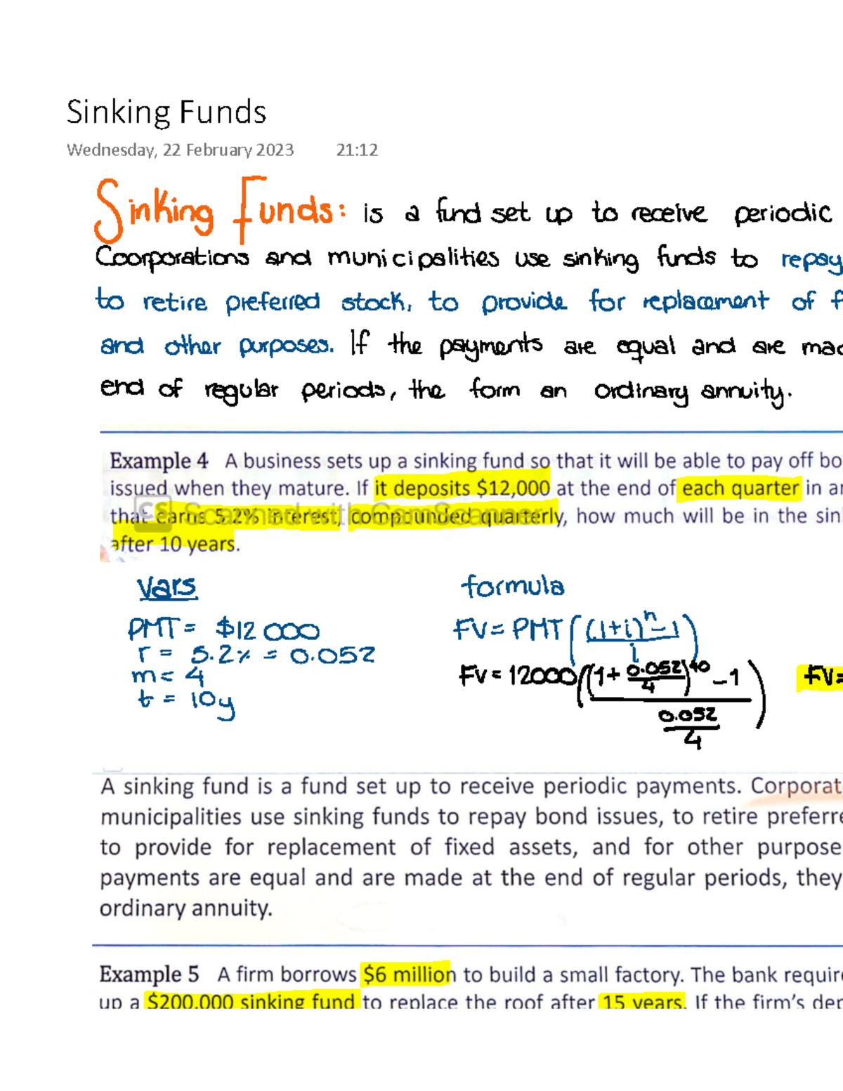 Sinking Funds - MATH 1324 - Sinking Funds Wednesday, 22 February 2023 ...