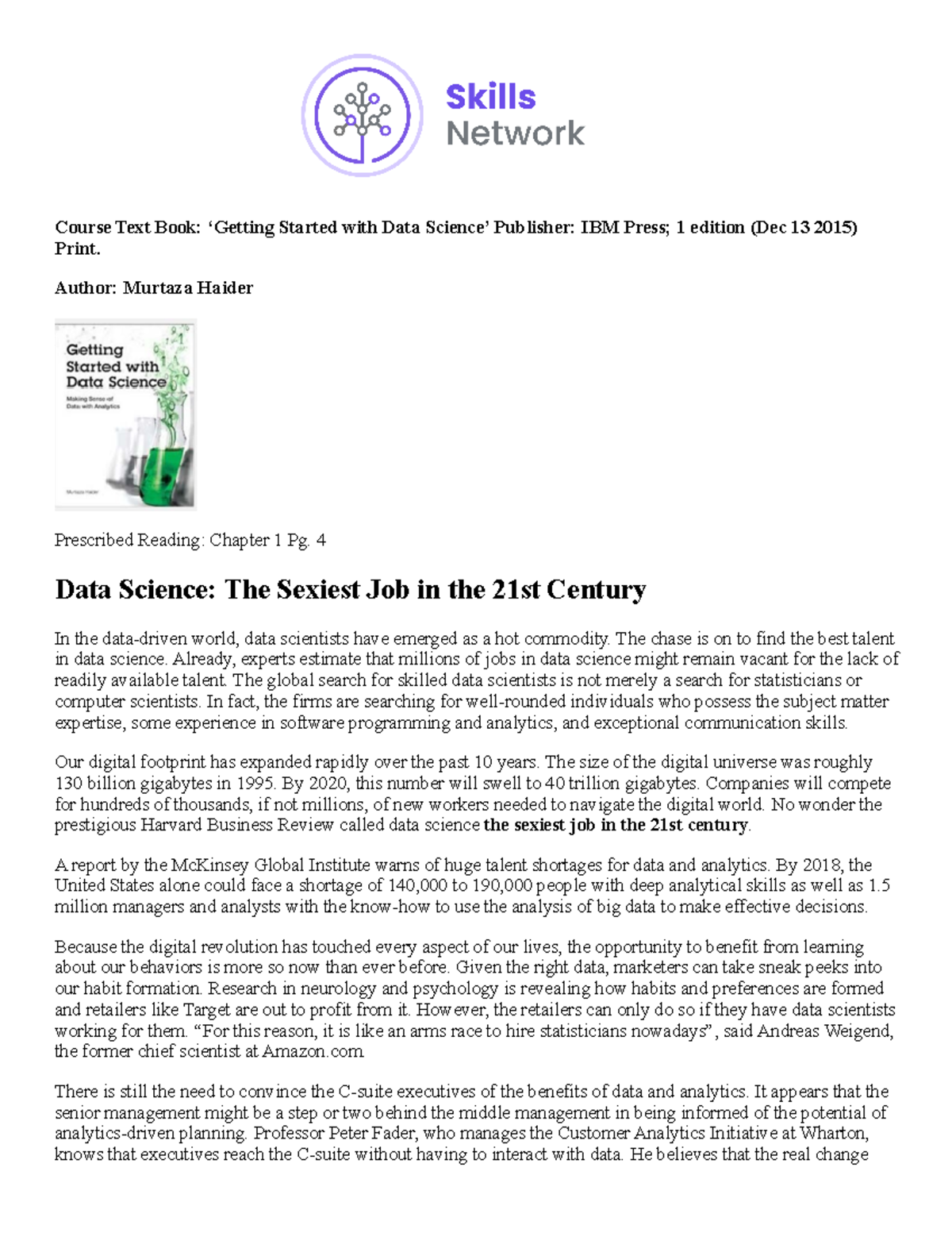 Data Science The Sexiest Job In The 21st Century Course Text Book ‘getting Started With Data 9057