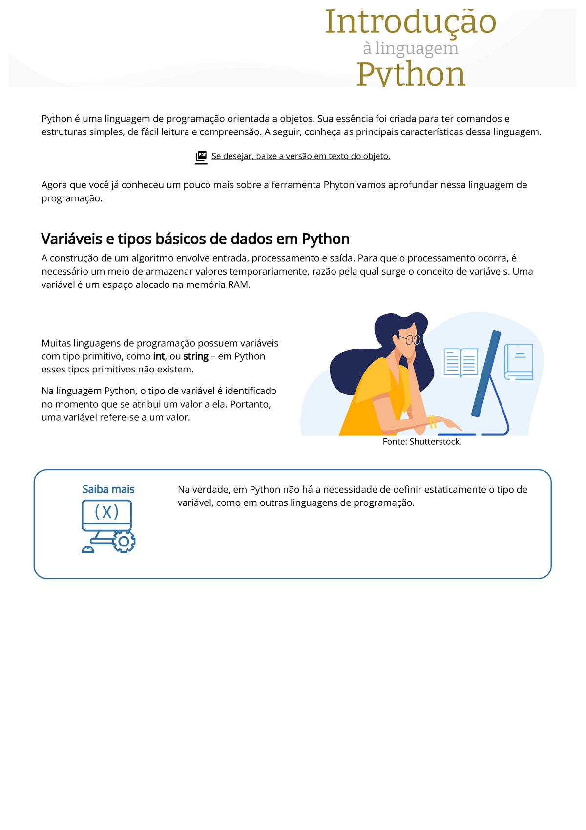 Introdução Linguagem Python - Se desejar, baixe a versão em texto do ...