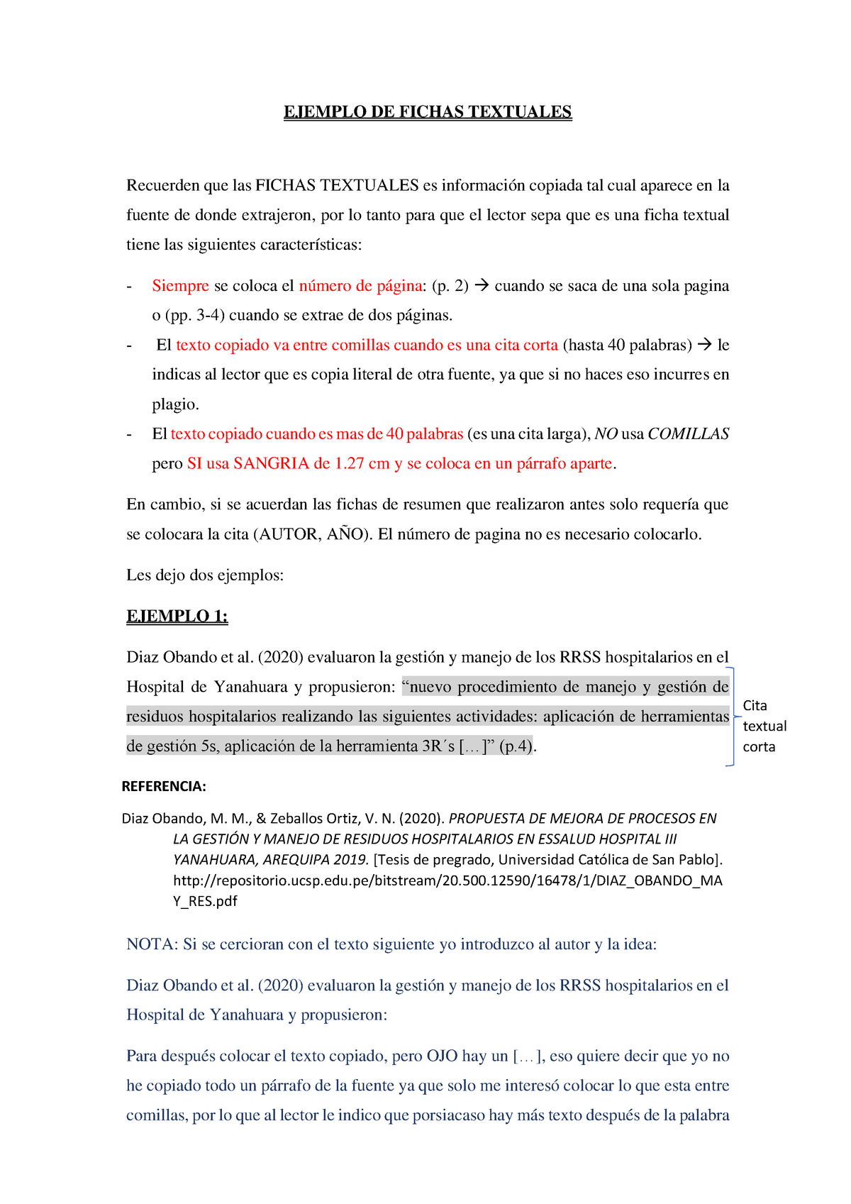 Ejemplo De Ficha Textual Ejemplo De Fichas Textuales Recuerden Que Las Fichas Textuales Es