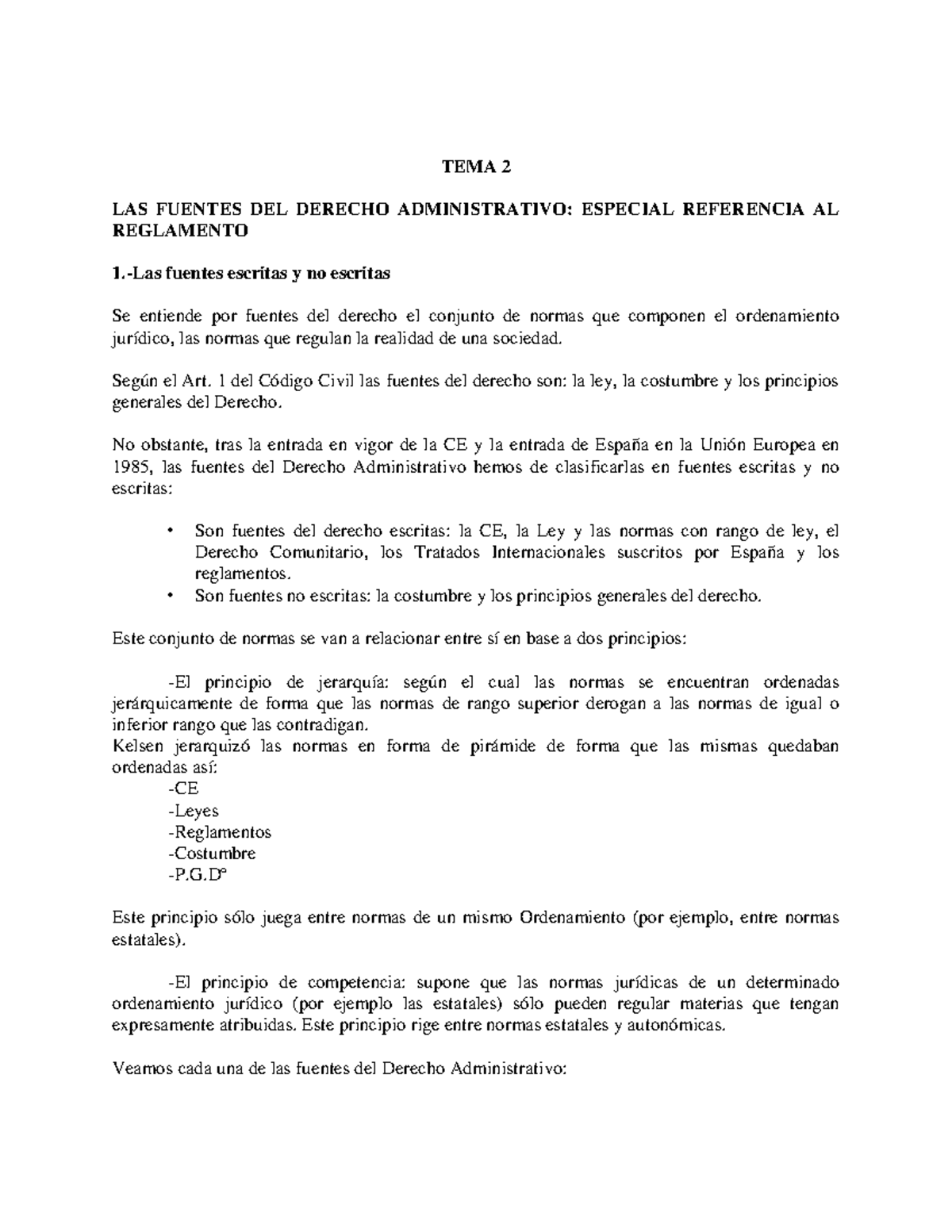 Tema 2 - Apuntes 2 - TEMA 2 LAS FUENTES DEL DERECHO ADMINISTRATIVO ...