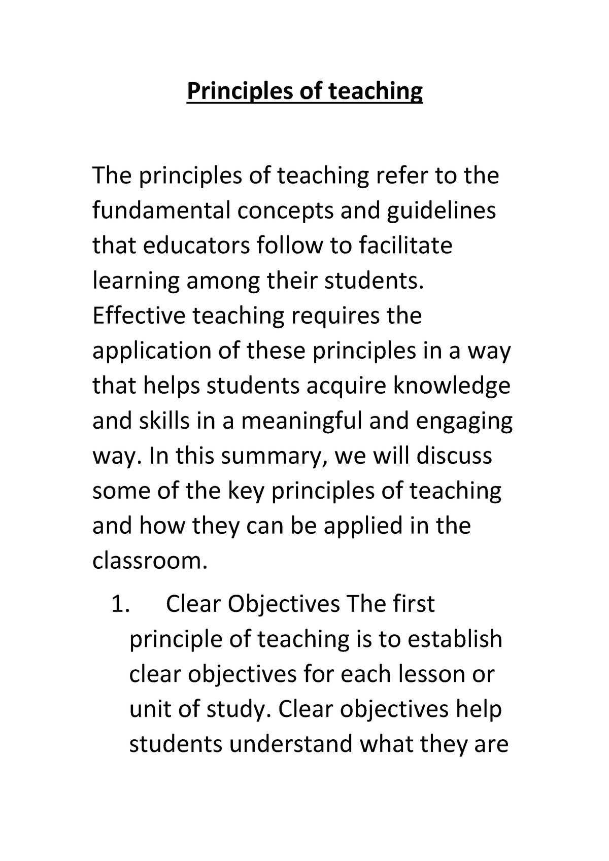 principles of teaching essay