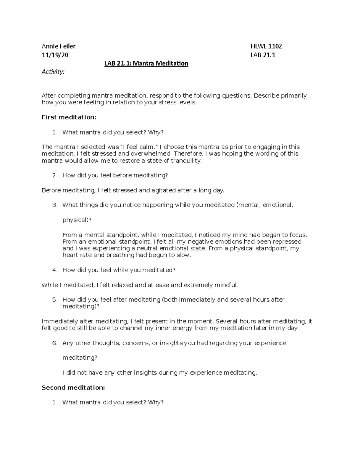 Lab 21 entry work Annie Feiler HLWL 1102 11/19/20 LAB 21. LAB 21