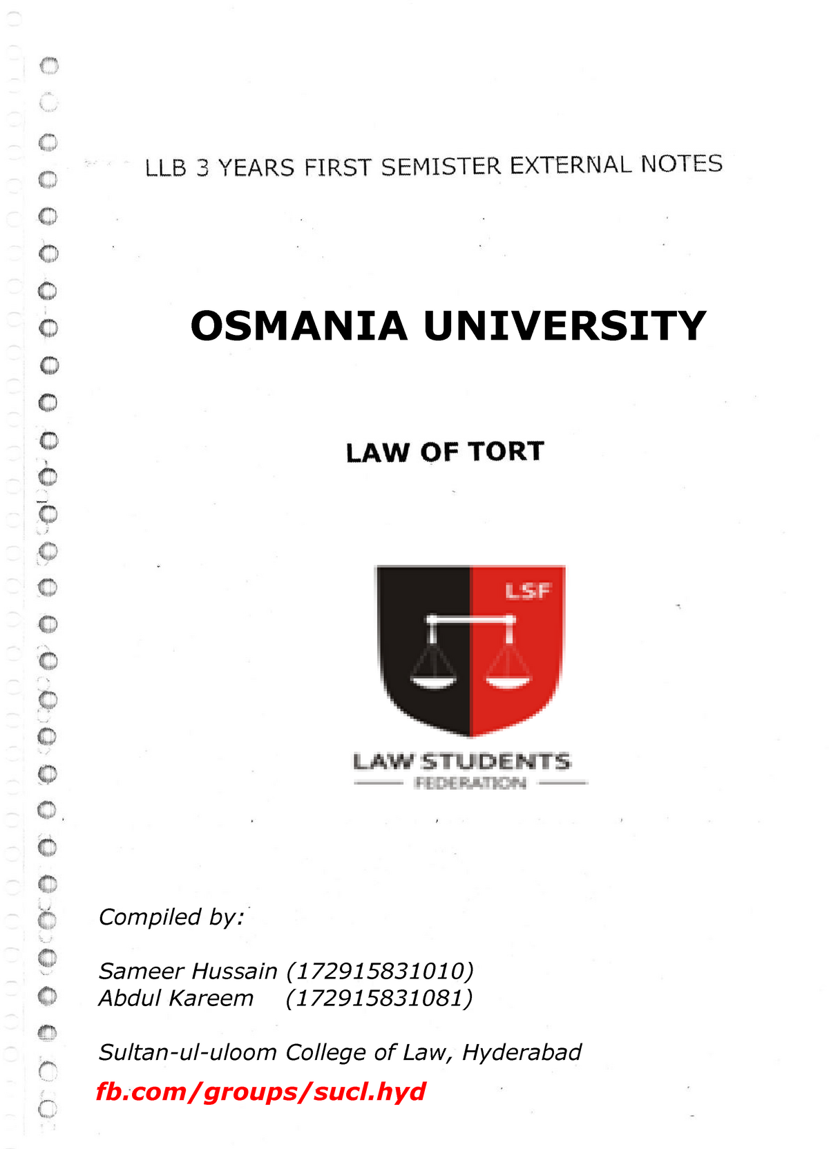 Law Of Torts - LLB - Compiled By:Sameer Hussain (172915831010)Abdul ...