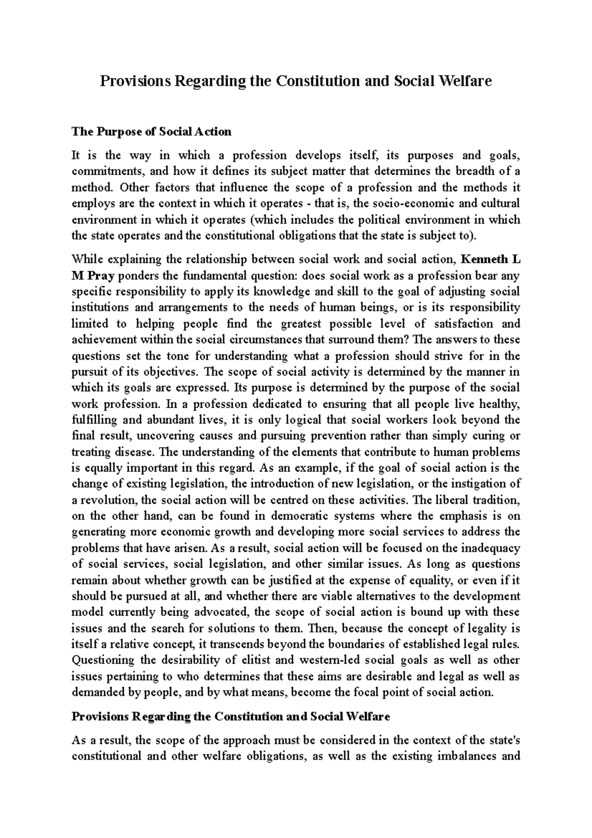 Provisions Regarding the Constitution and Social Welfare Other