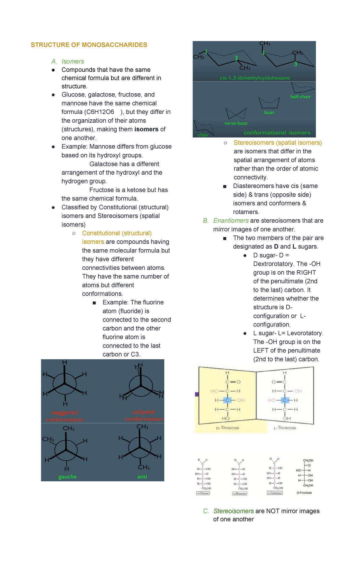 Structures of Monosaccharides - STRUCTURE OF MONOSACCHARIDES A. Isomers ...