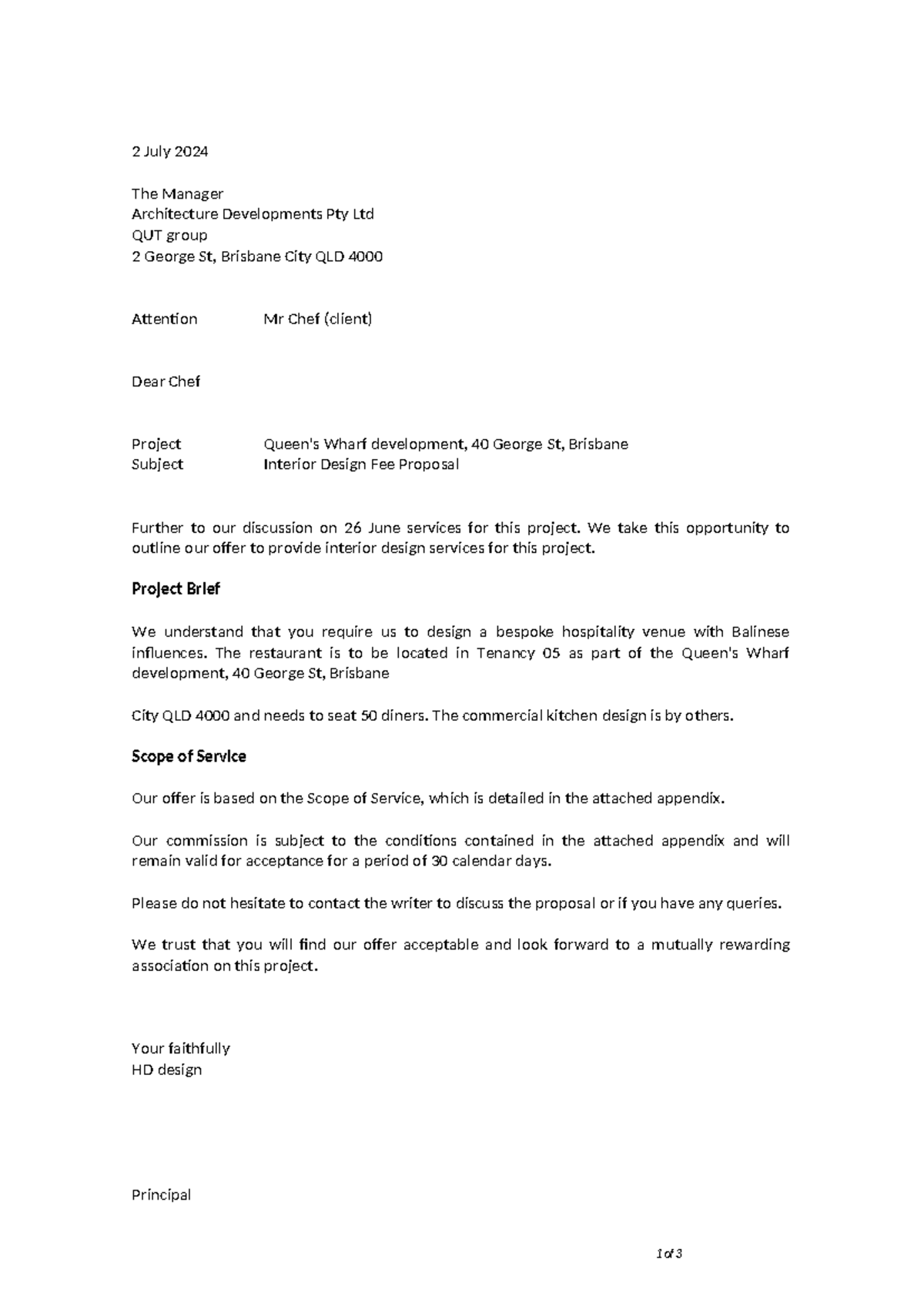 Fee proposal - Good - 2 July 2024 The Manager Architecture Developments ...