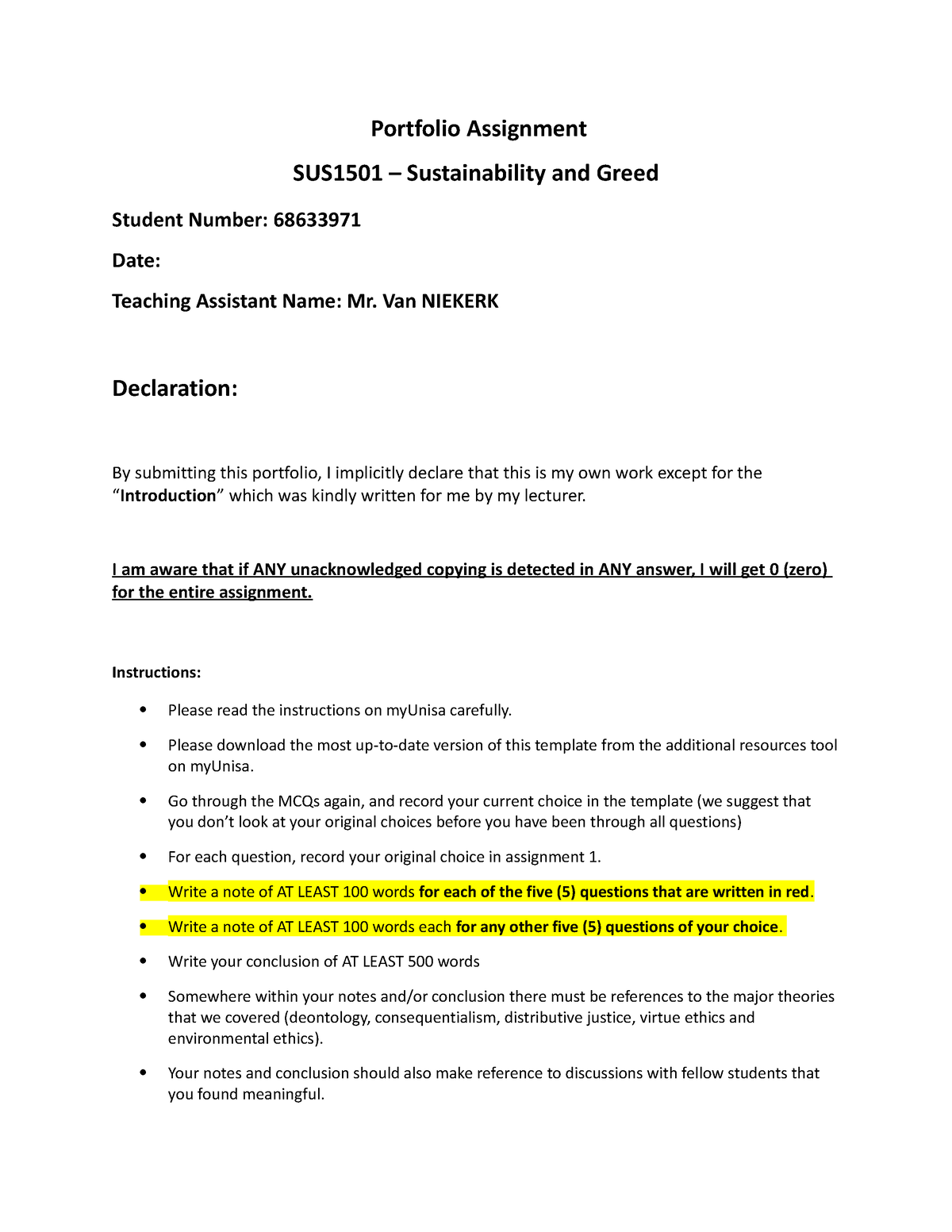 assignment 8 sustainability and greed