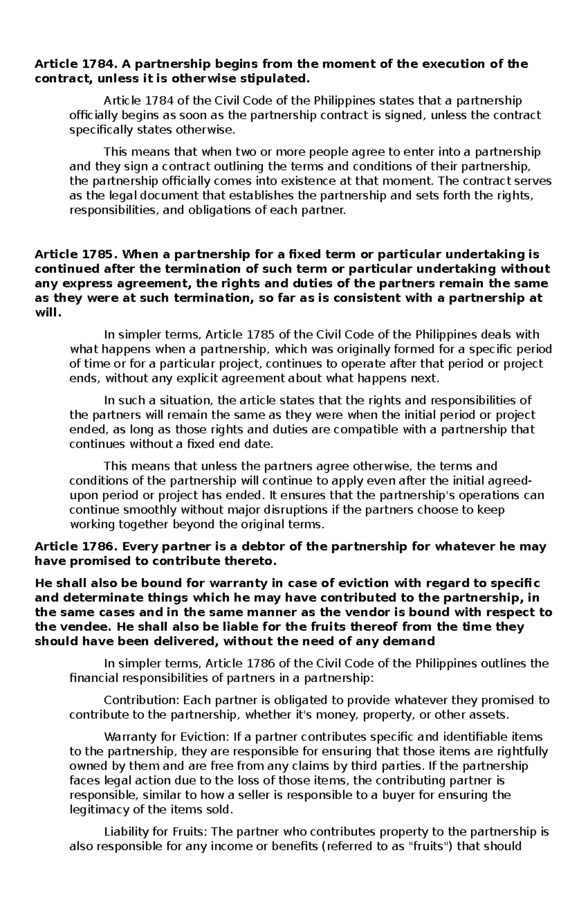 Article 1784 - Law - Article 1784. A partnership begins from the moment ...