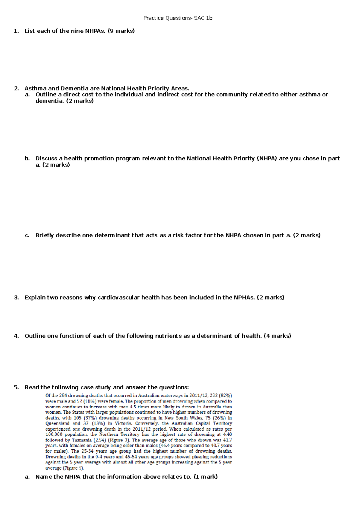 U3A1O2 Practice Sac - Practice Questions- SAC 1b List Each Of The Nine ...