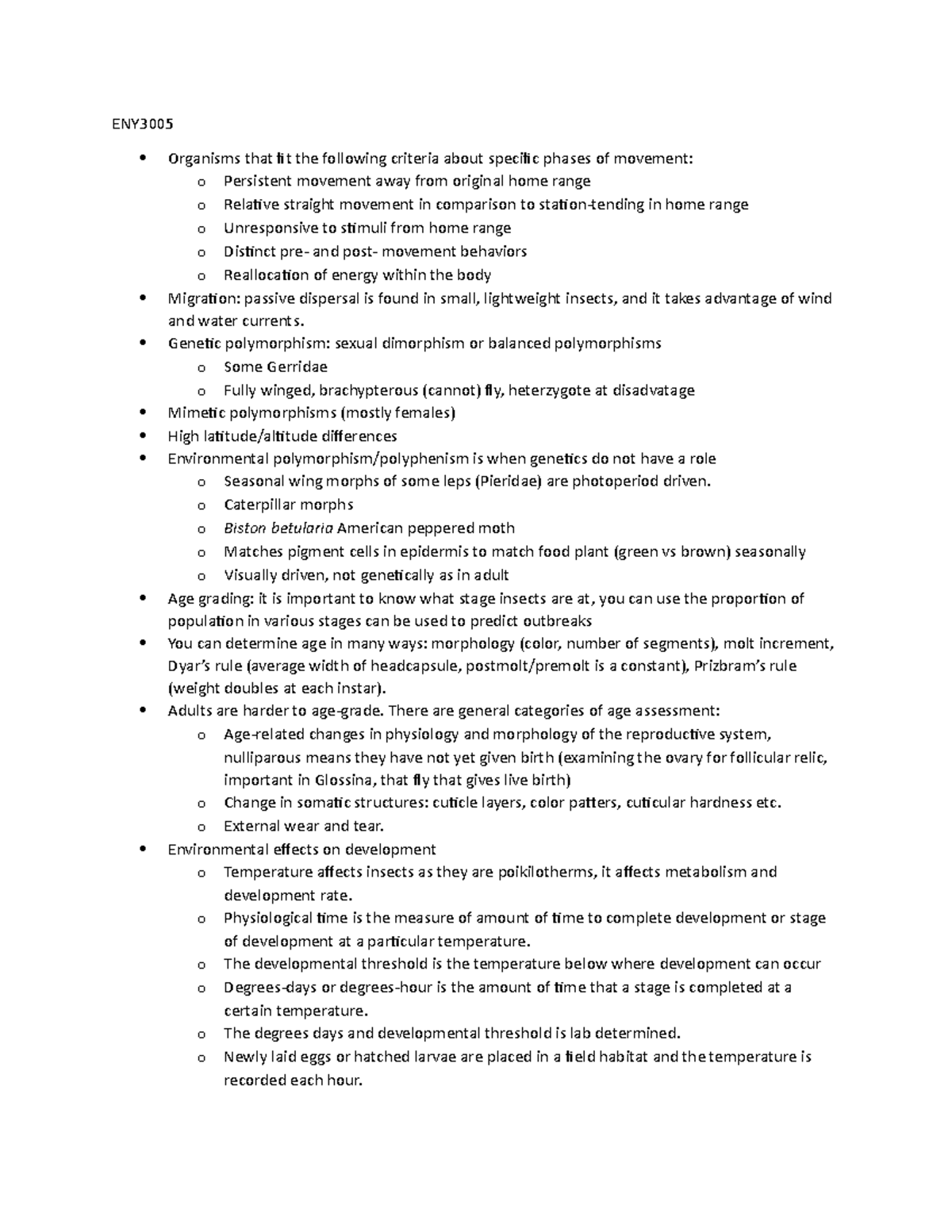 10 2 18 migration climate - ENY3005 Organisms that fit the following ...