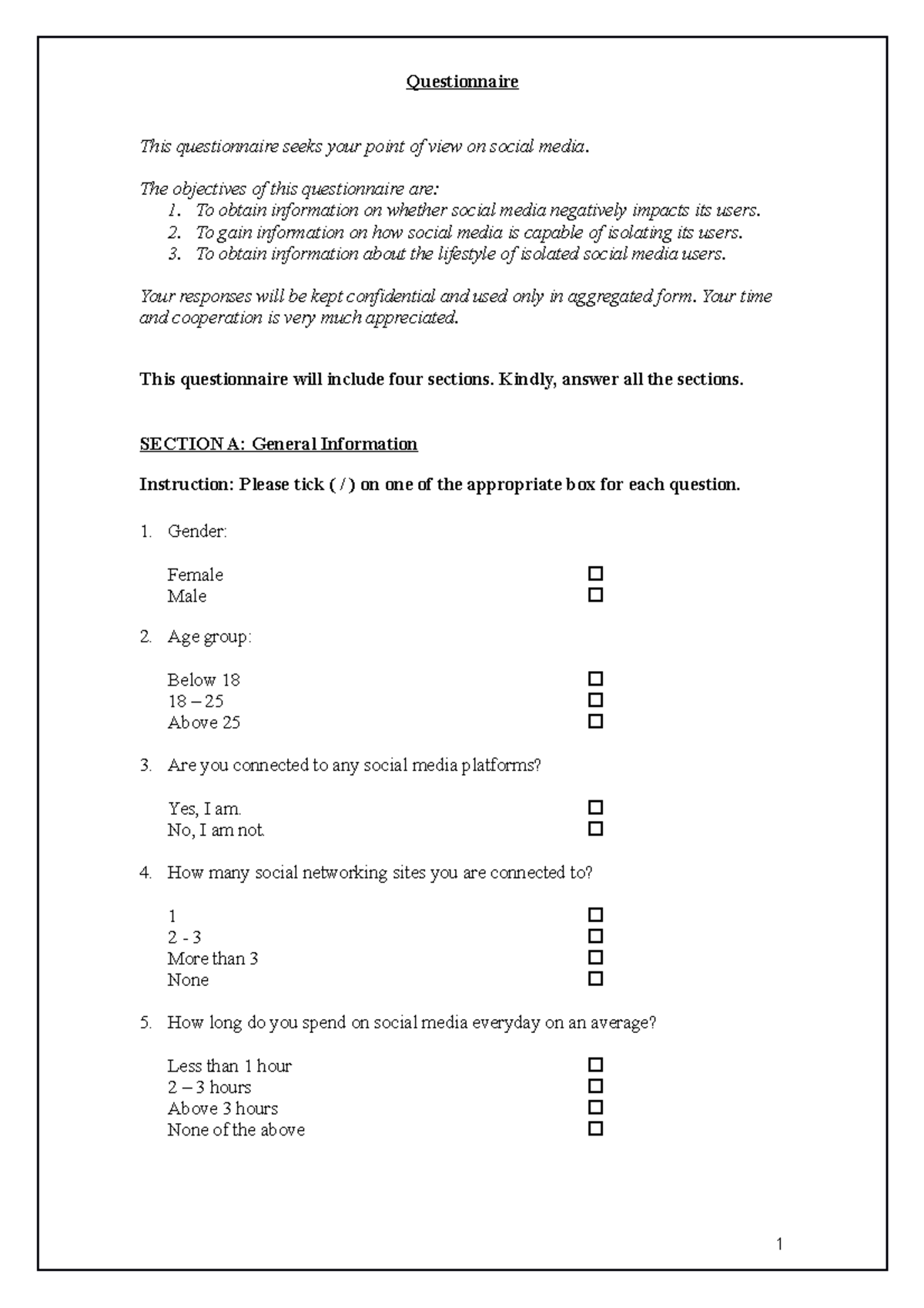 Actual Questionnaire - English Survey ( Edited ) - Questionnaire This ...