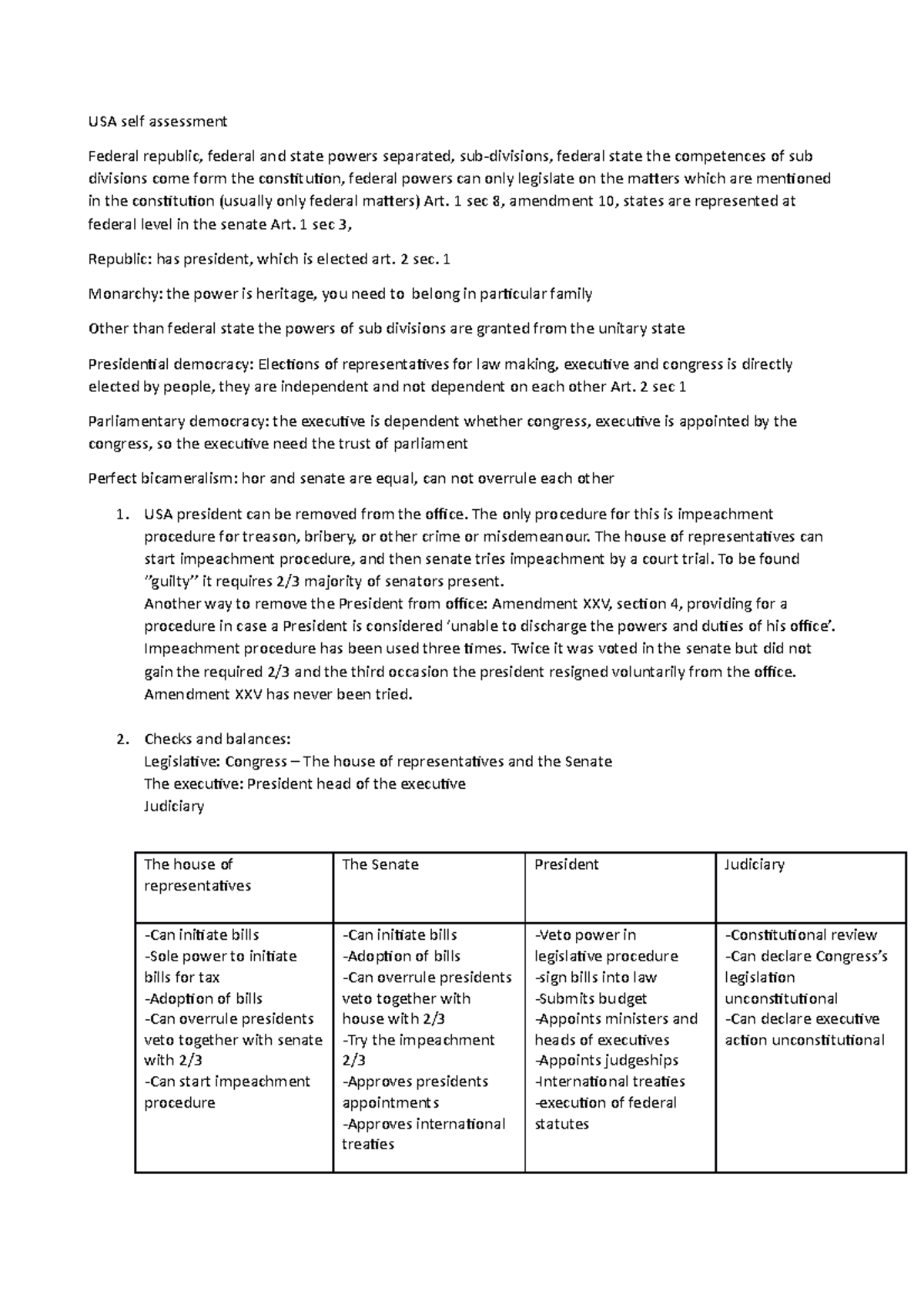 USA Law summary - USA self assessment Federal republic, federal and ...