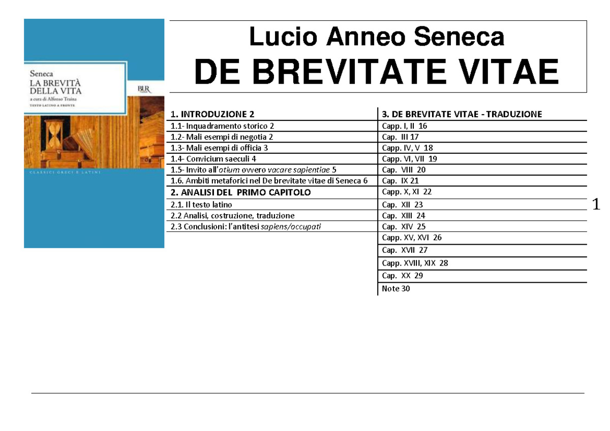Seneca De Brevitavate Vitae - Lucio Anneo Seneca DE BREVITATE VITAE - 1