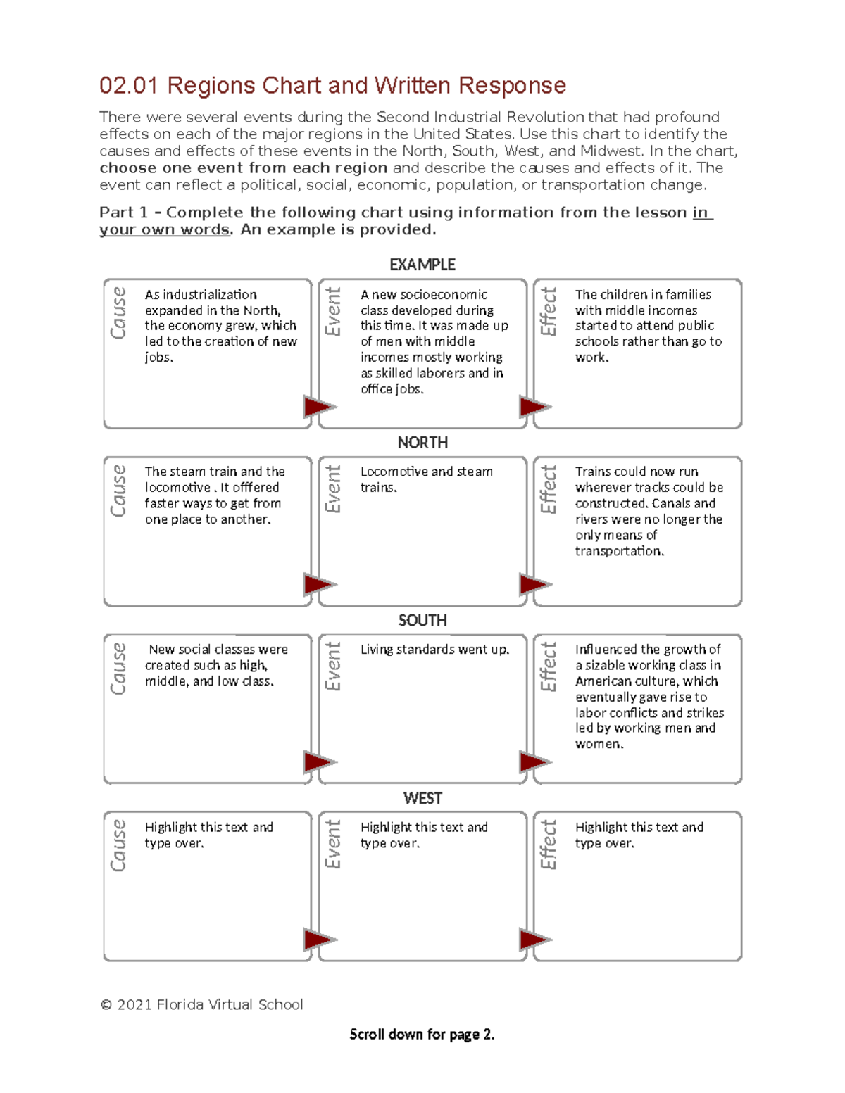 0201 regions chart and written response 02 Regions Chart and Written