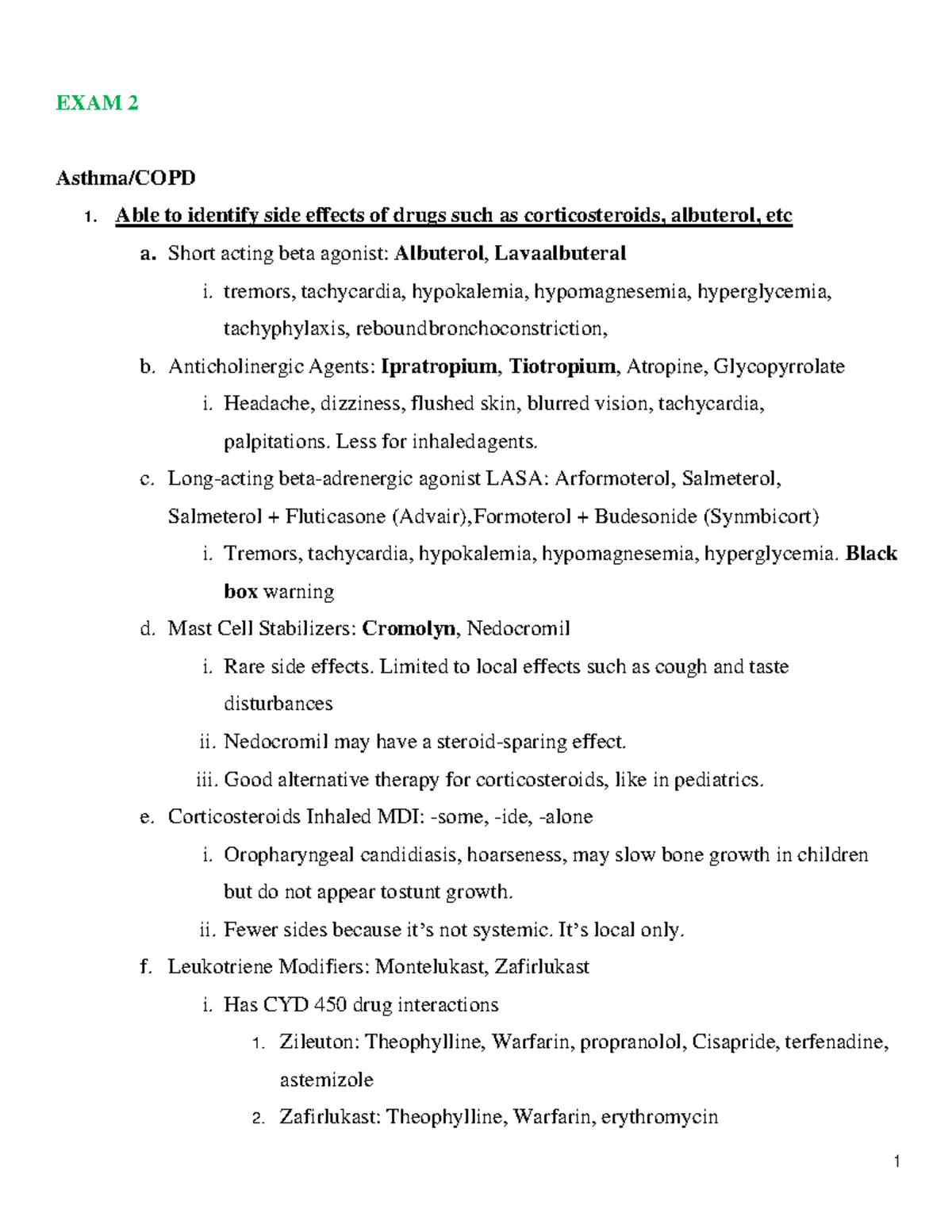 Asthma COPD study guide EXAM 2 Asthma/COPD 1. Able to identify side