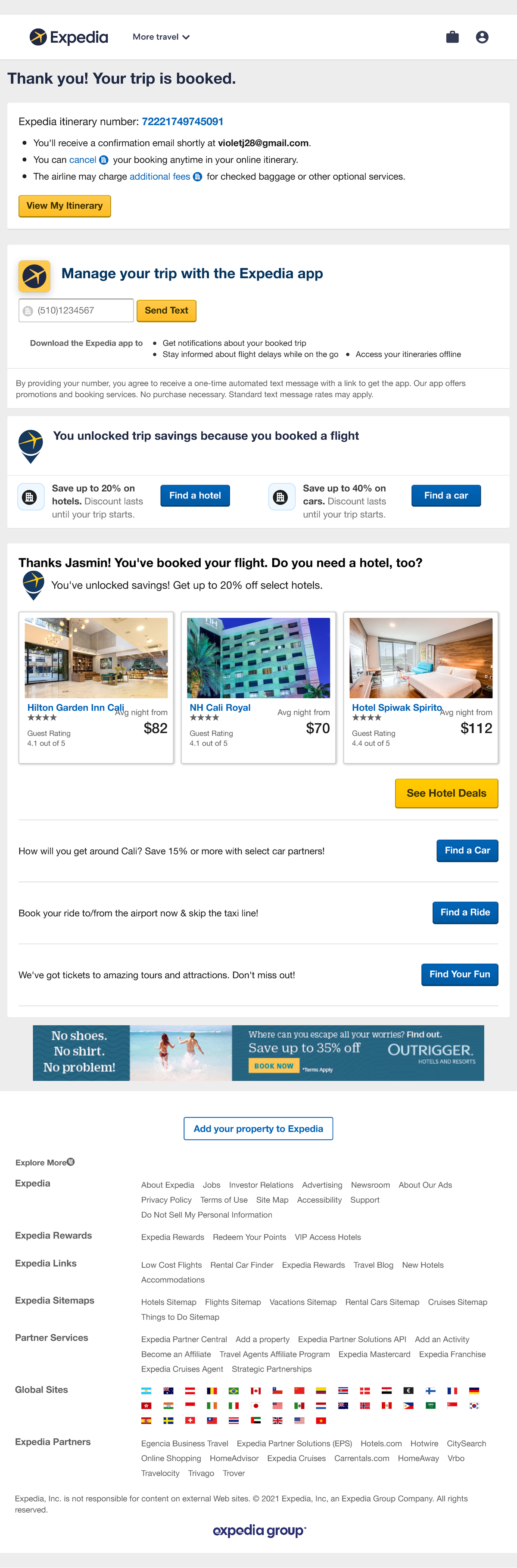 Expedia Confirmation Let’s get ready Se More travel Thanks Jasmin