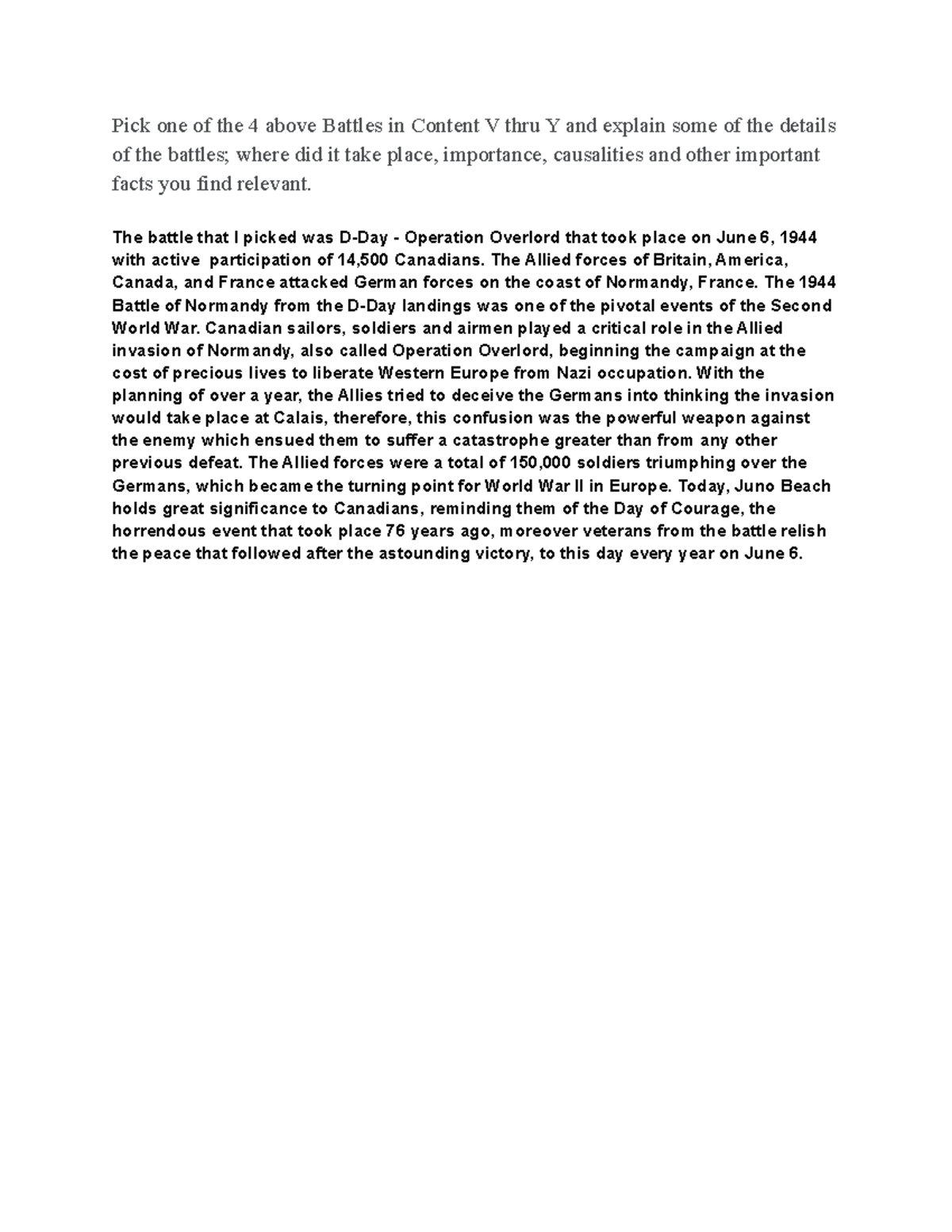 Battles of WW2 grade 10 history [14-15] 2020 - Pick one of the 4 above ...