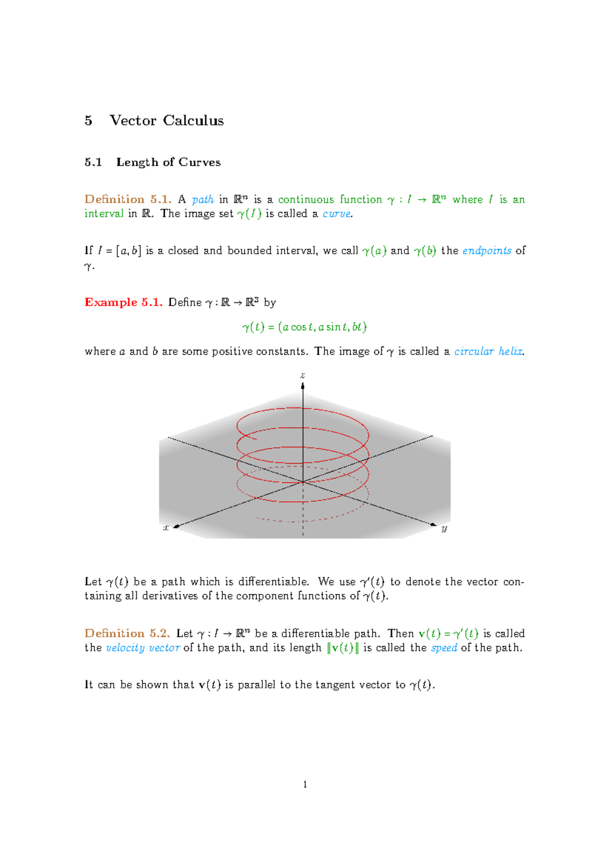 Section 5 vector calculus - 5 Vector Calculus 5 Length of Curves ...