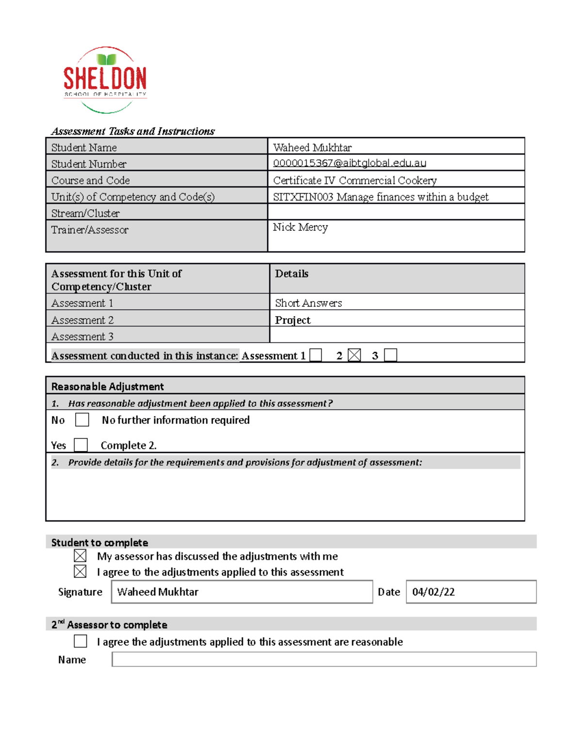 Sitxfin 003 Assessment 2 -Project - Assessment Tasks And Instructions ...