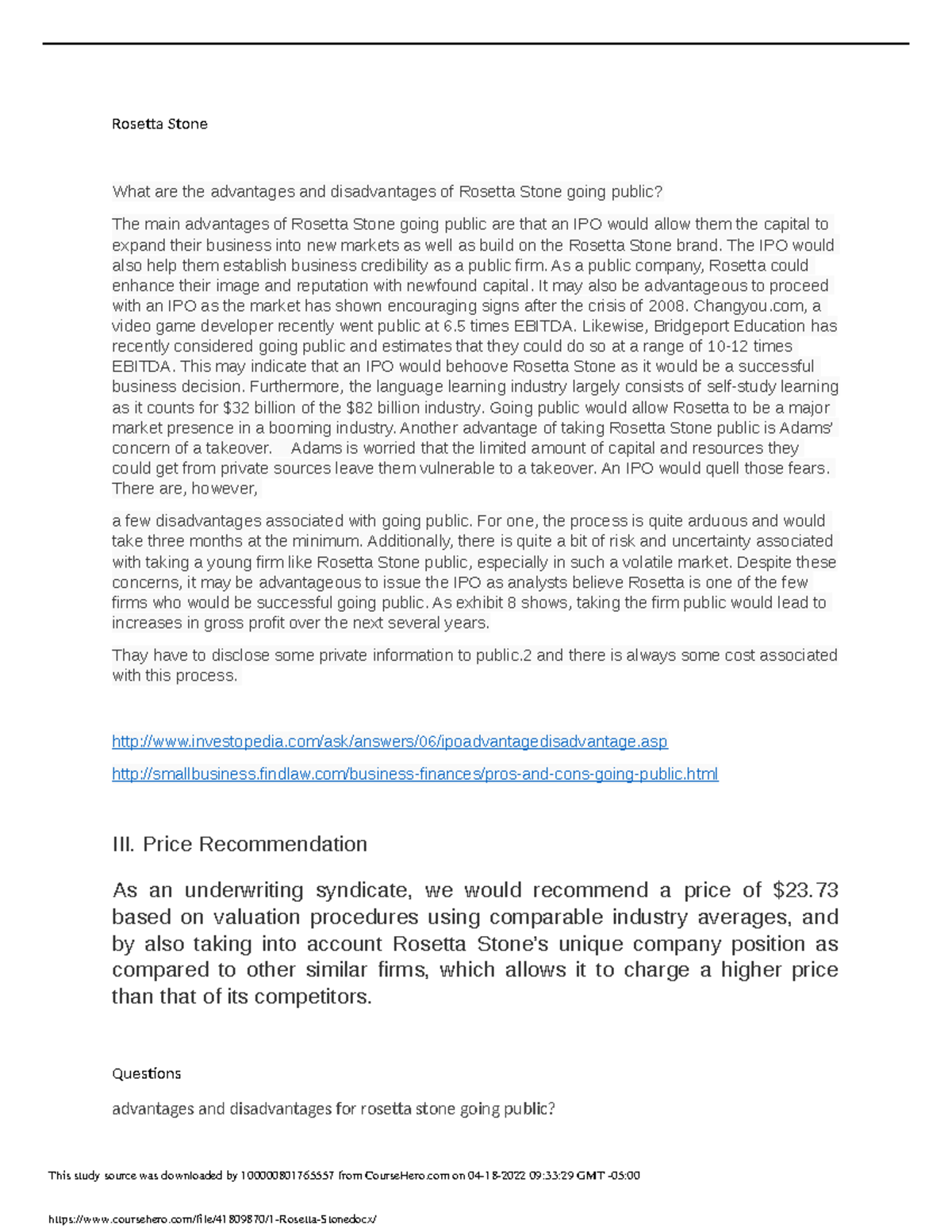 1 Rosetta Stone case Rosetta Stone What are the advantages and