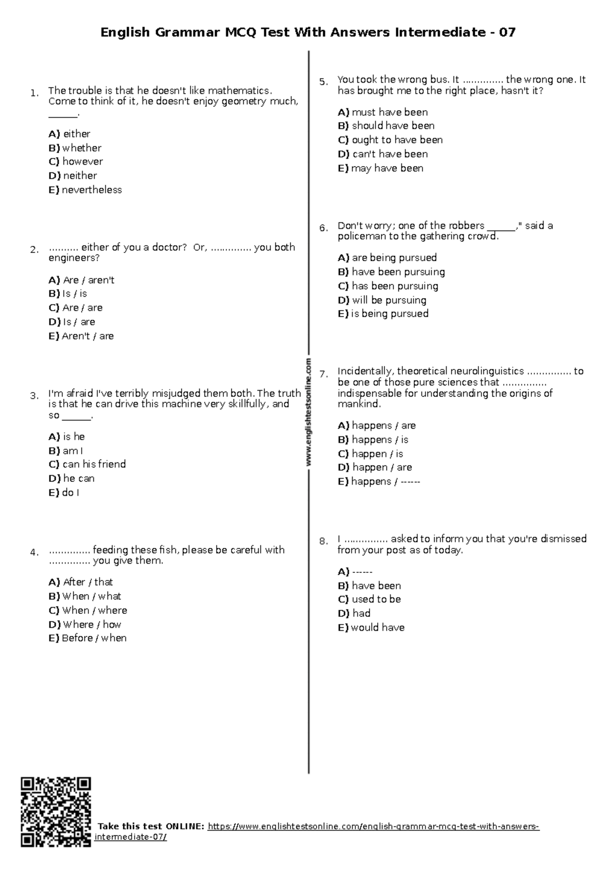 634 english-grammar-mcq-test-with-answers-intermediate-07 ...