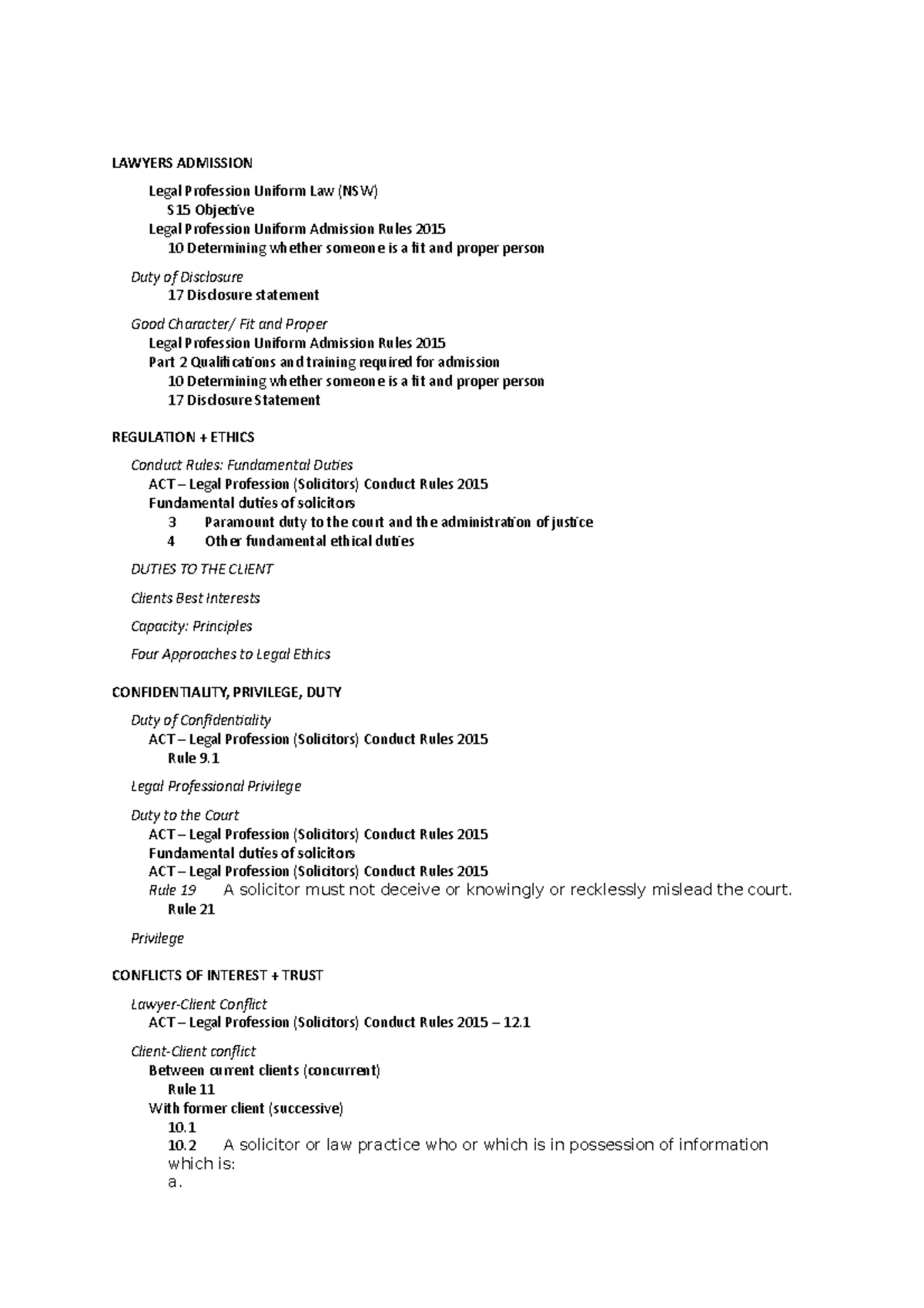 LAWS1201 Exam Prep Exam preparation LAWYERS ADMISSION Legal