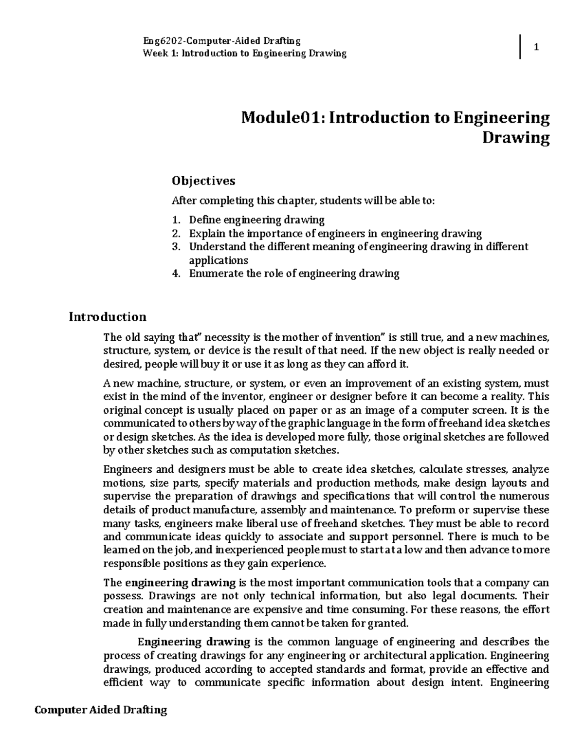 Week 1 Introduction To Engineering Drawing Week 1 Introduction To ...