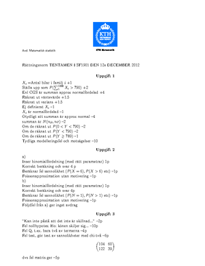 Tentamen Statistik Och Sannolikhetslära 2022 - Avd. Matematisk ...