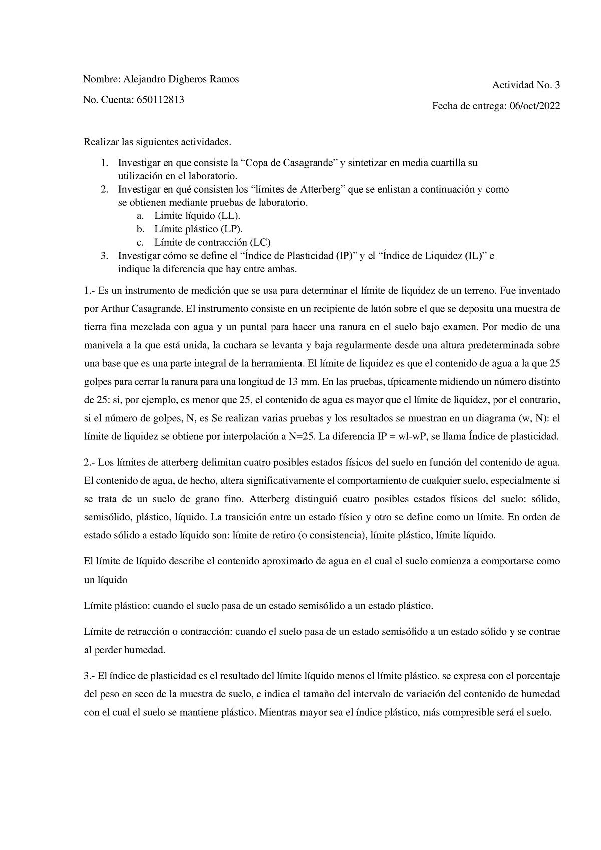 Actividad 3 Geotecnia - tarea - Nombre: Alejandro Digheros Ramos ...
