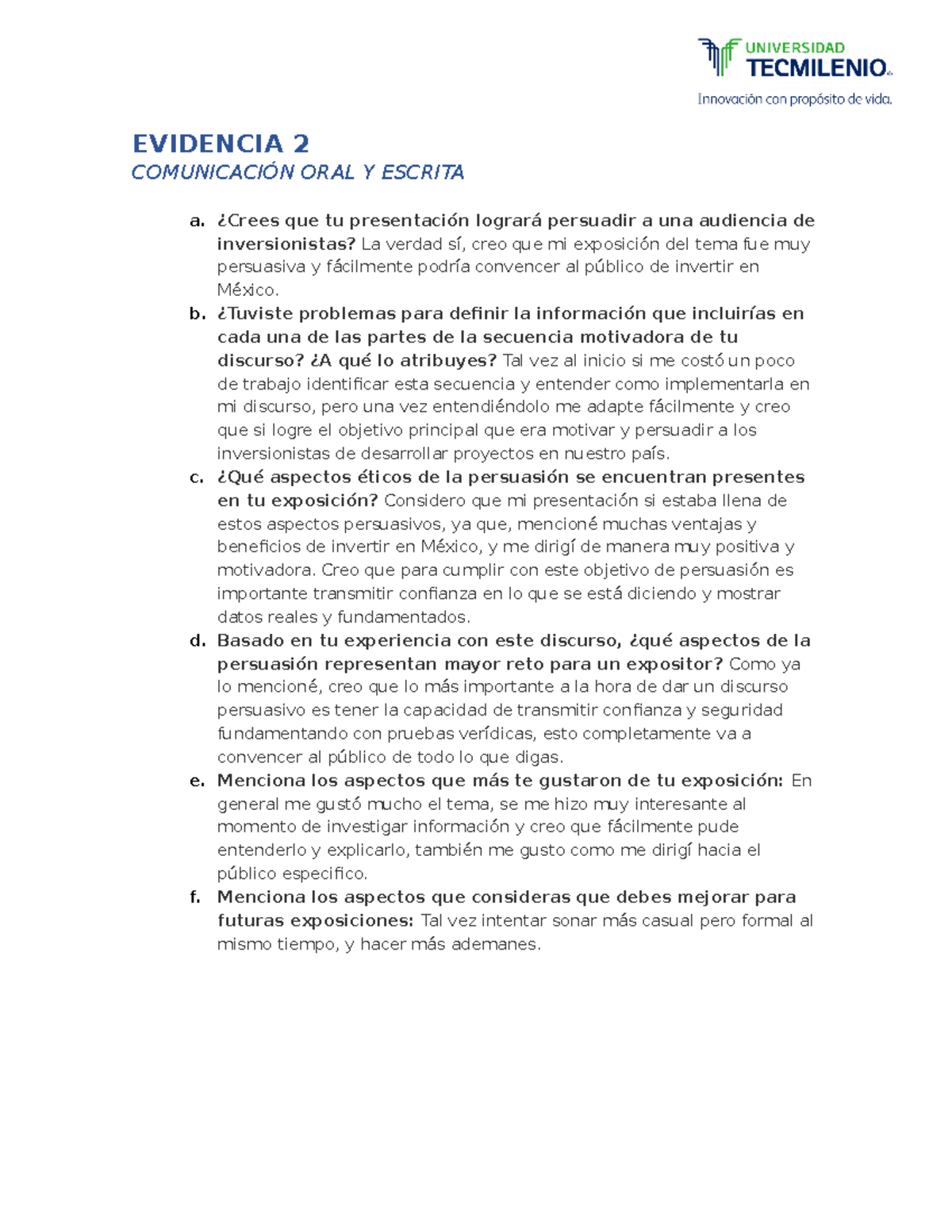 Evidencia 2 Comunicacion - EVIDENCIA 2 COMUNICACIÓN ORAL Y ESCRITA a ...