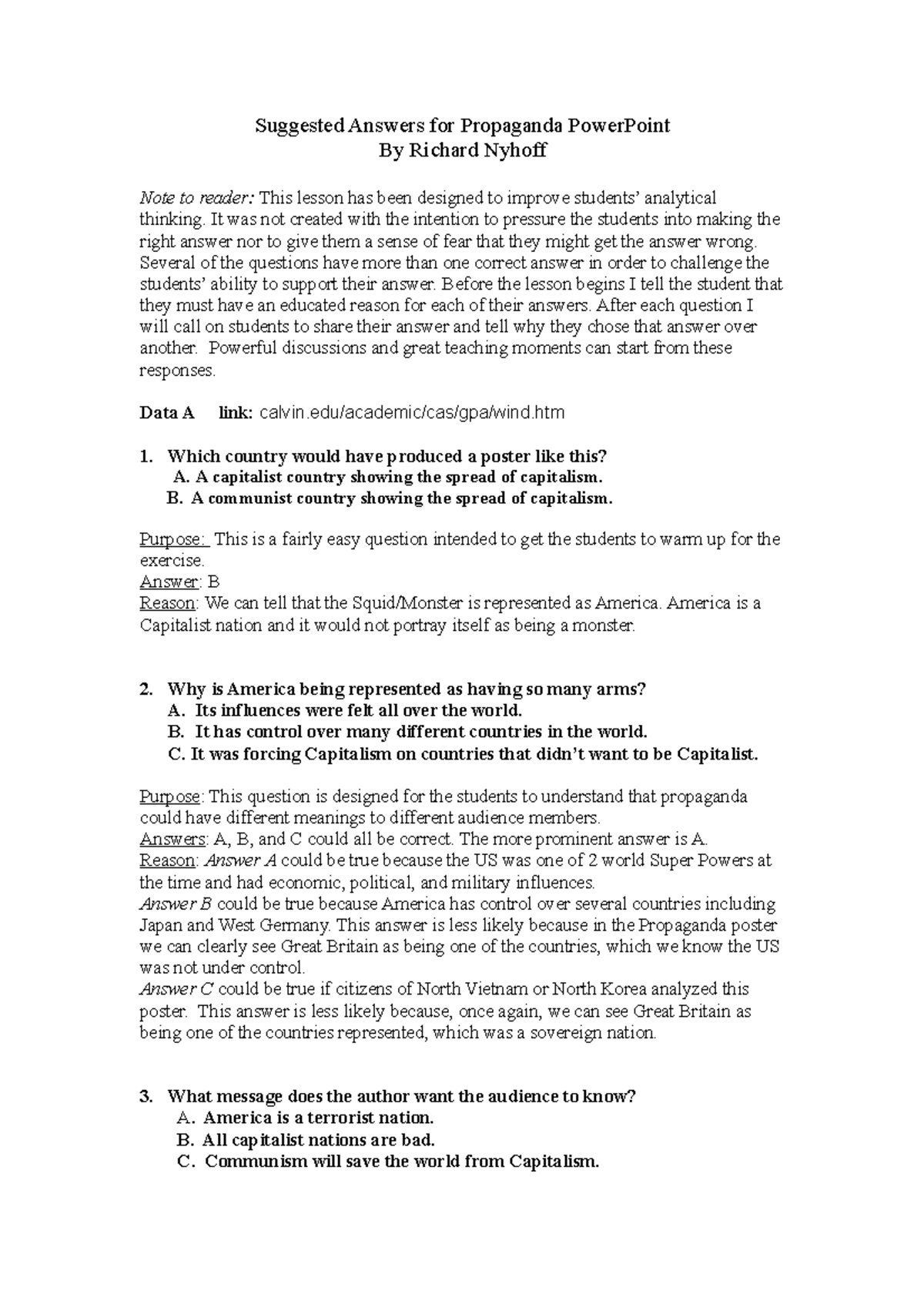 Analysing Cold War propaganda powerpoint-Suggested Answers - Suggested ...