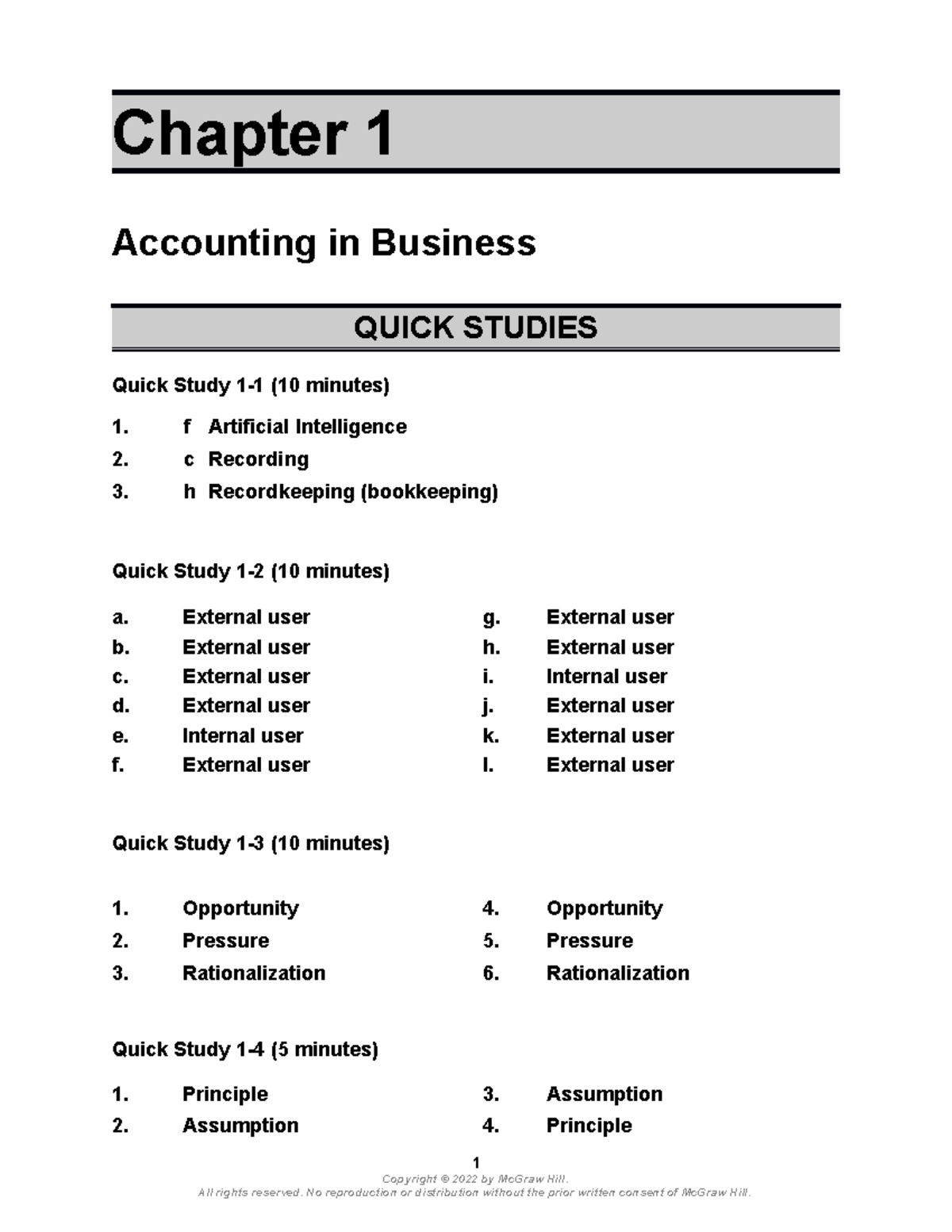 Chapter 1 Selected Solutions(1) - Chapter 1 Accounting In Business ...