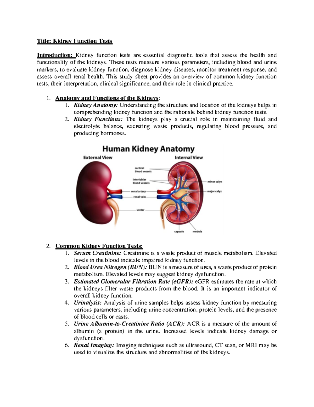 CC - Kidney Function Tests - Title: Kidney Function Tests Introduction ...