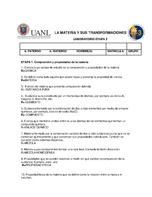 Evidencia LMy T - La Materia Y Sus Transformaciones - Studocu