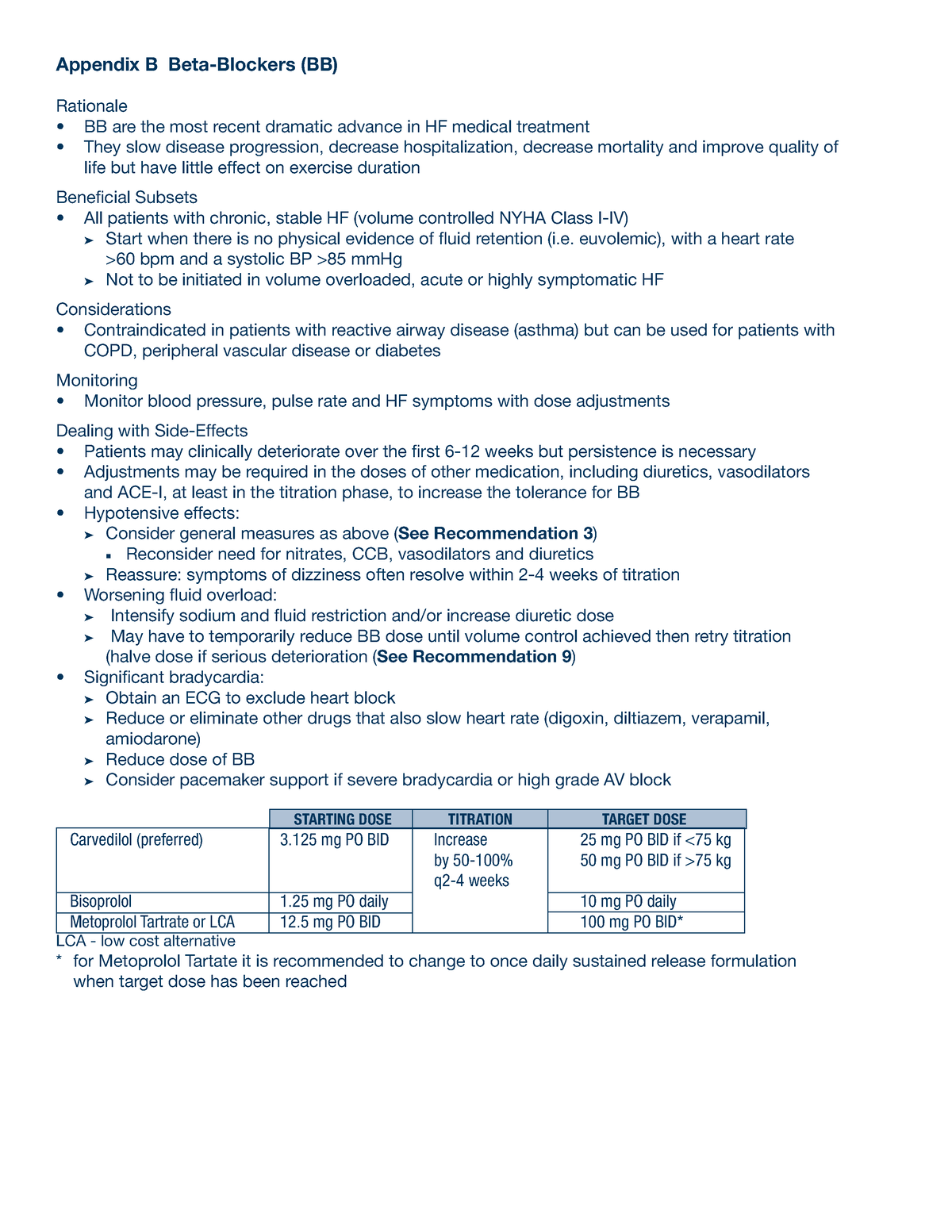 Heart Failure Appendix B - Appendix B Beta-Blockers (BB) Rationale BB ...