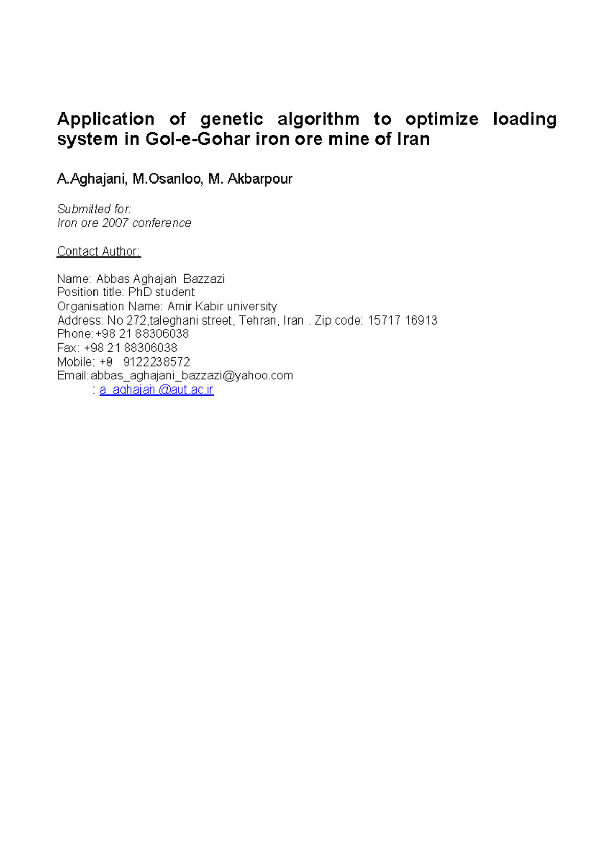 Application of genetic algorithm to optimize loading system in Gol ...