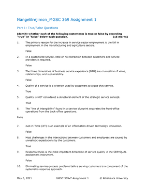 MGSC369 Assignment 2 - MGSC 369 Assignment 2 Weight: 20% Of Your Final ...