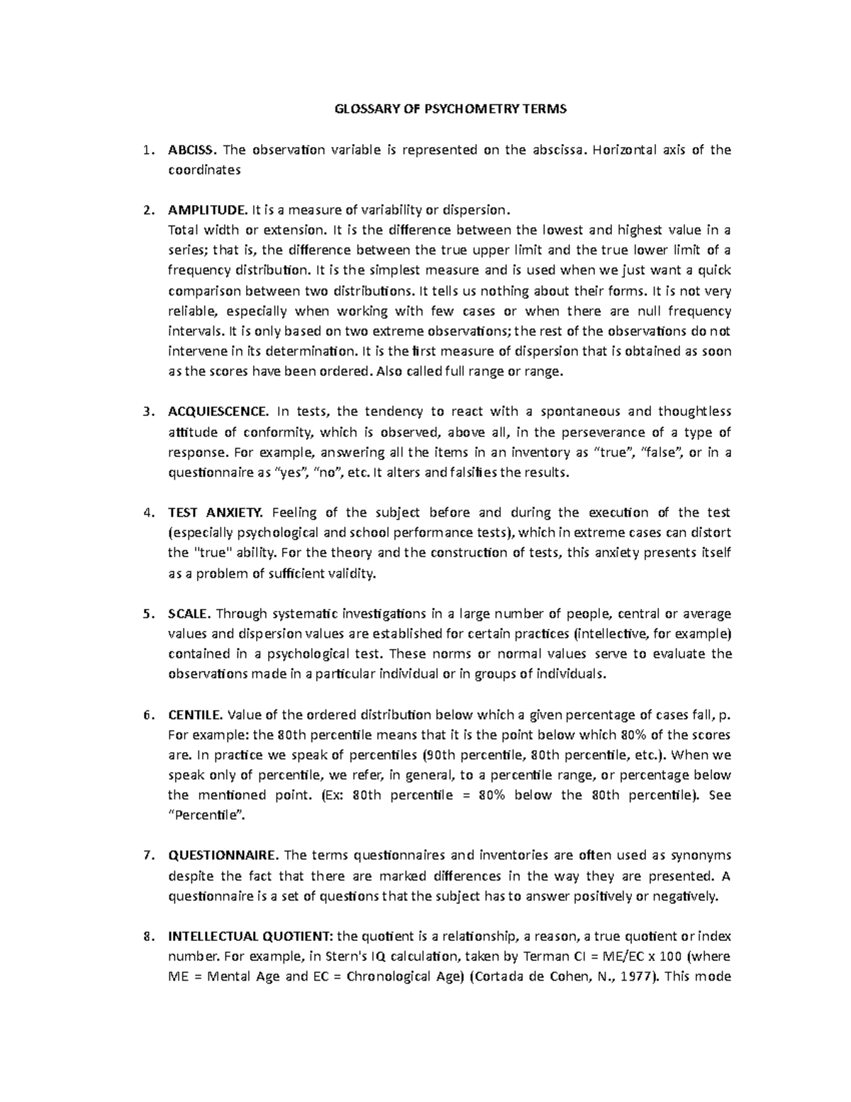 Glossary OF Psychometry Terms - GLOSSARY OF PSYCHOMETRY TERMS ABCISS ...