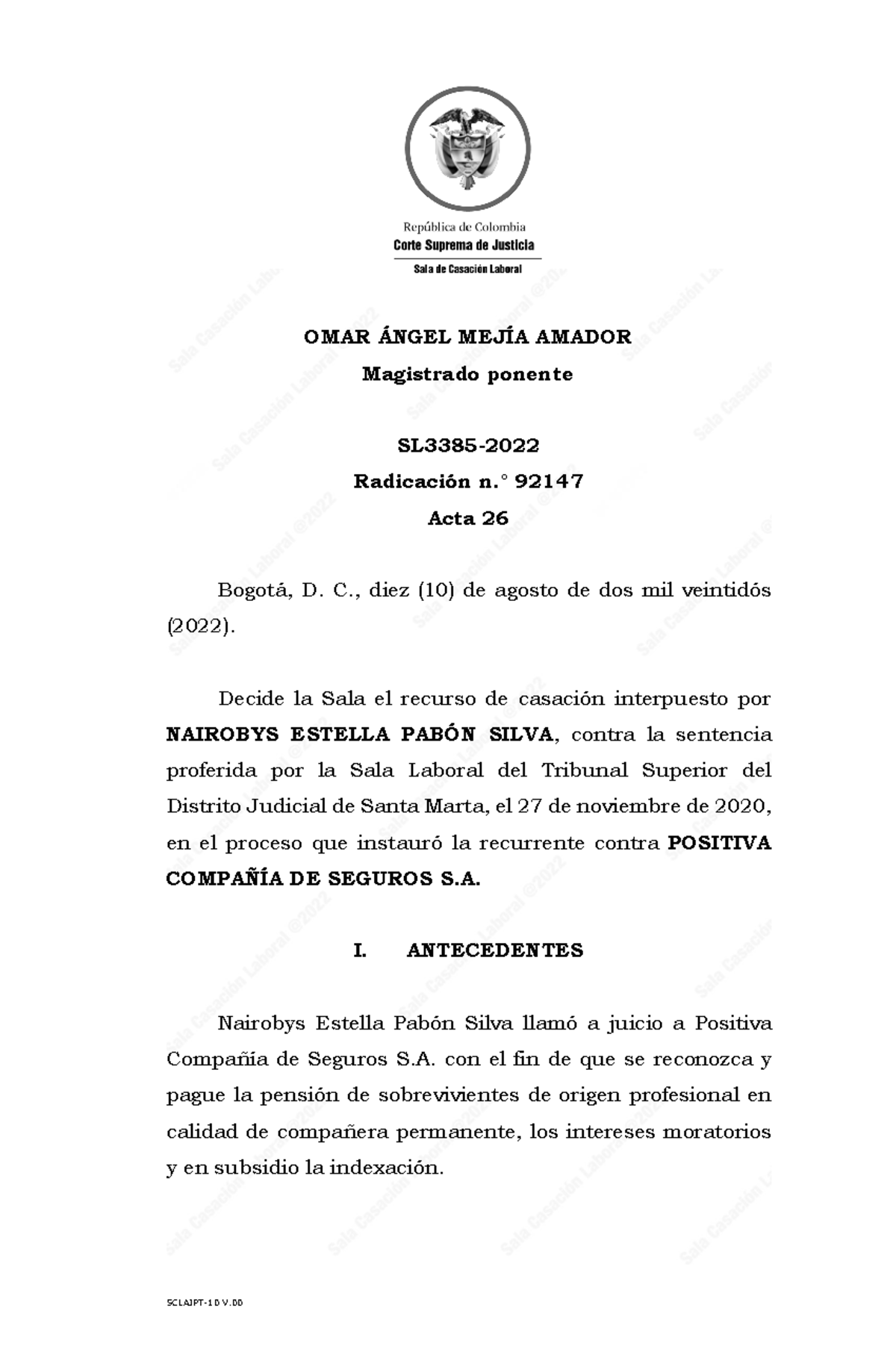 SL3385-2022 - Sentencia corte - OMAR ¡NGEL MEJÕA AMADOR Magistrado