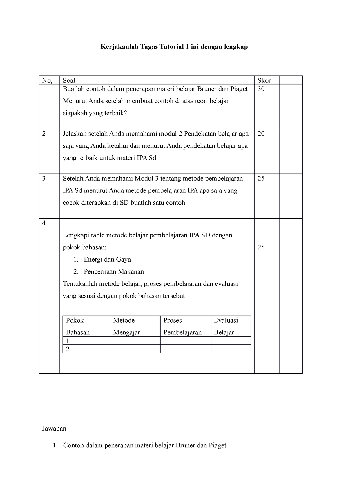 Tugas Tuton 1 Pdgk4202 Hanya Untuk Dibaca Kerjakanlah Tugas Tutorial 1 Ini Dengan Lengkap No 2683