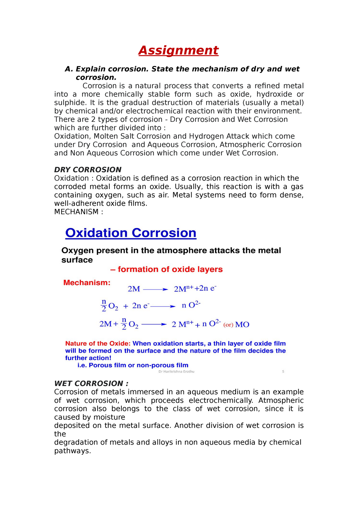 chemistry assignment of corrosion